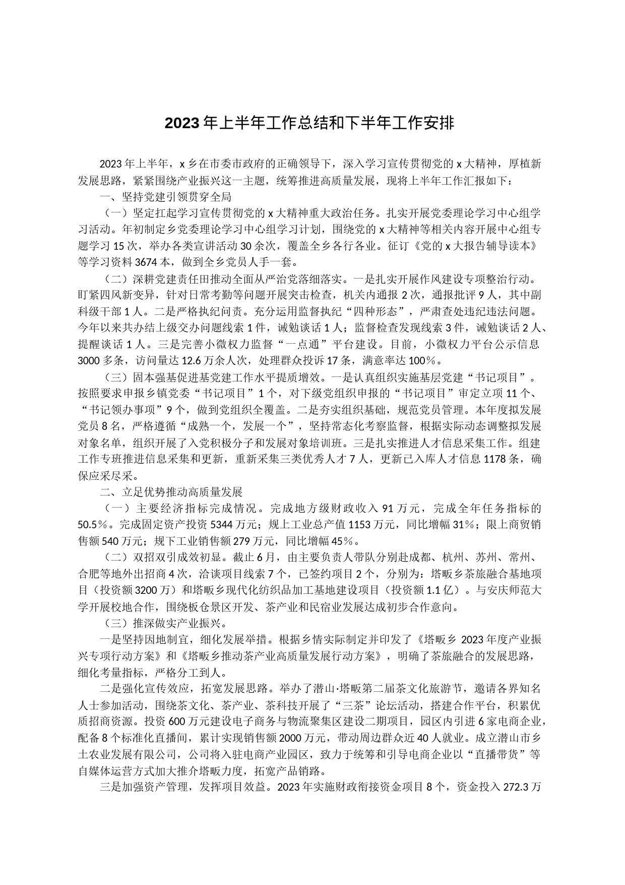 2023年上半年工作总结和下半年工作安排_第1页