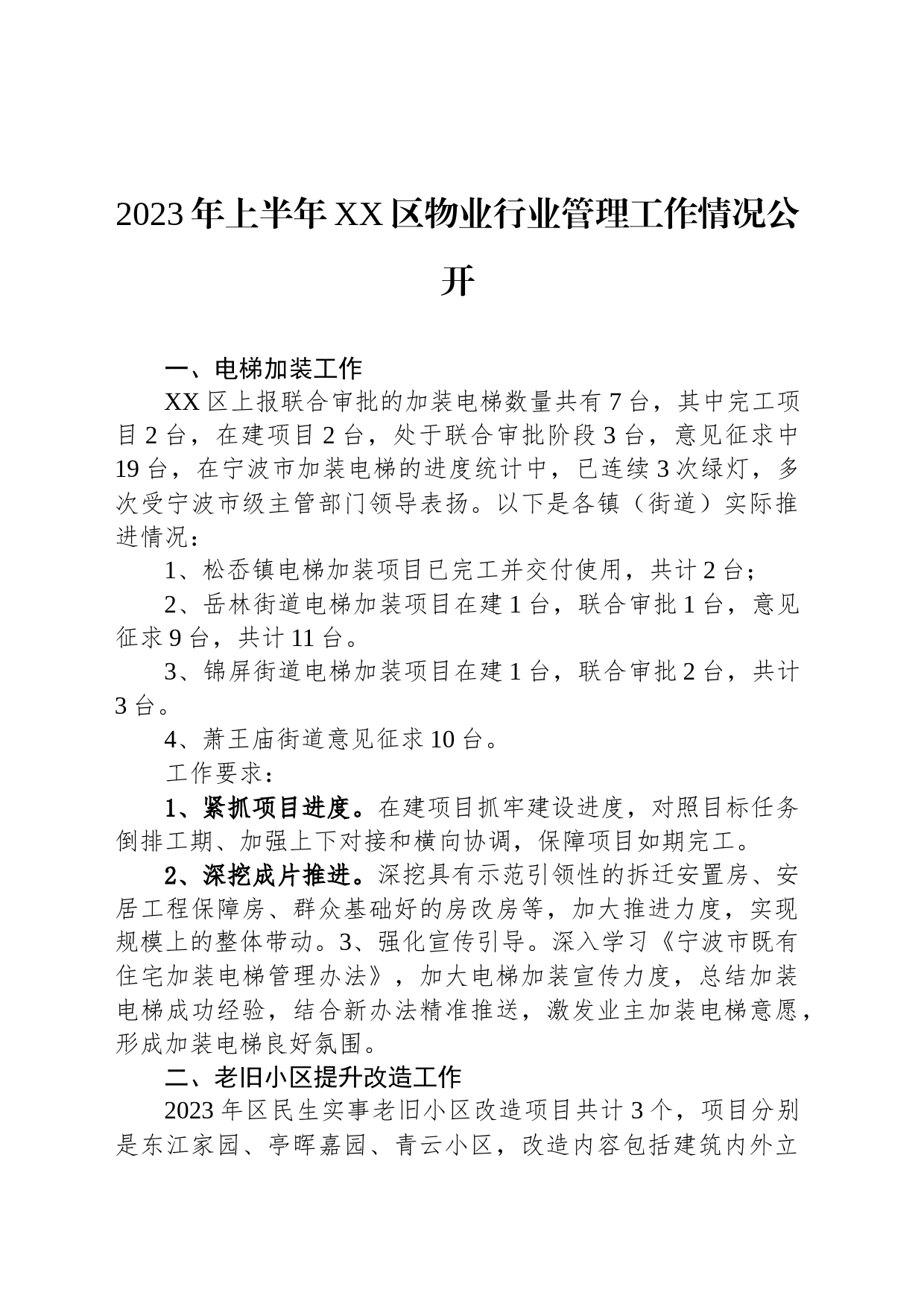 2023年上半年XX区物业行业管理工作情况公开(20230627)_第1页