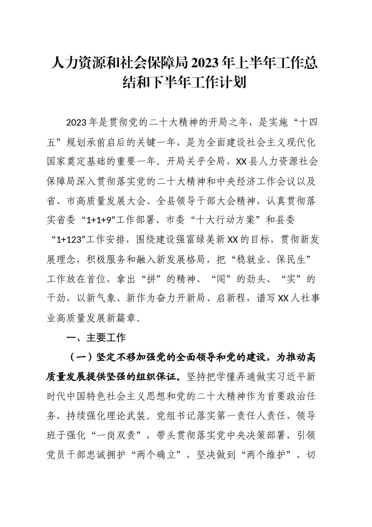 人力资源和社会保障局2023年上半年工作总结和下半年工作计划_第1页