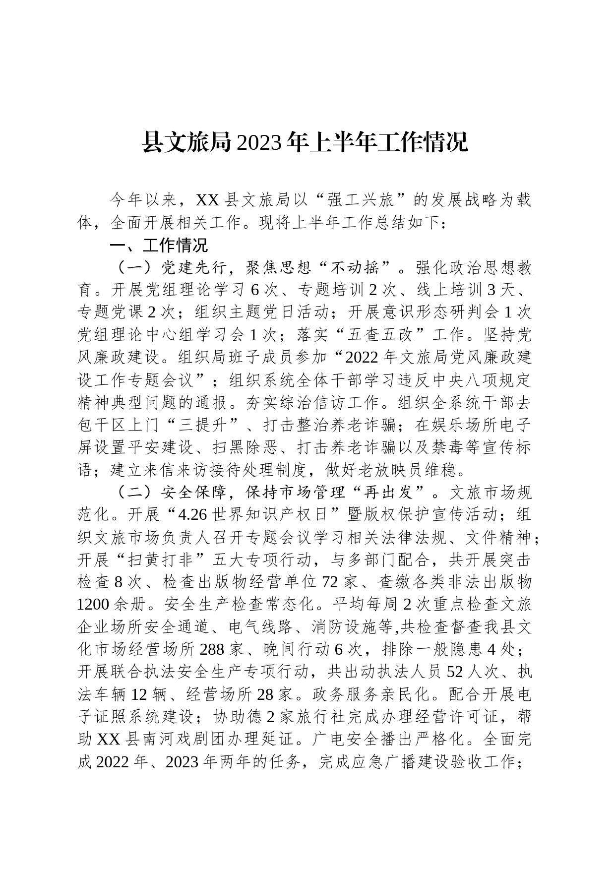 县文旅局2023年上半年工作情况（20230626）_第1页