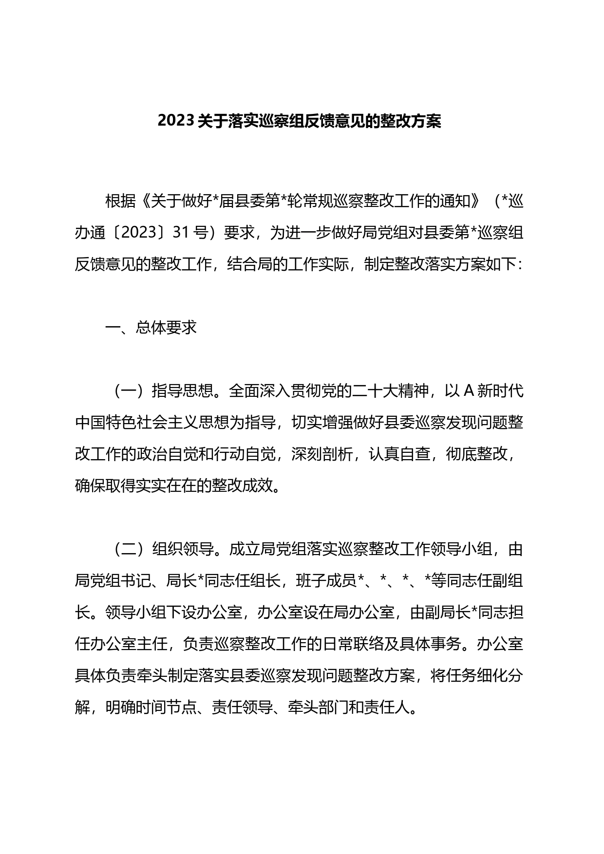 2023关于落实巡察组反馈意见的整改方案_第1页