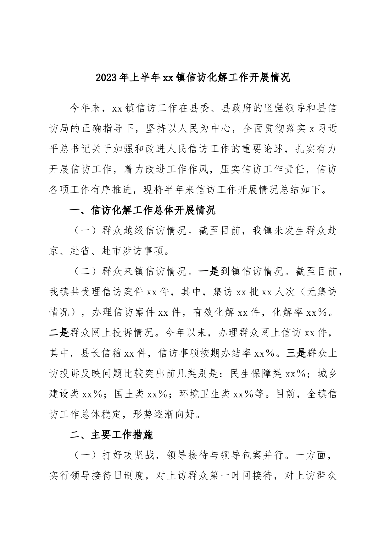 2023年上半年xx镇信访化解工作开展情况_第1页