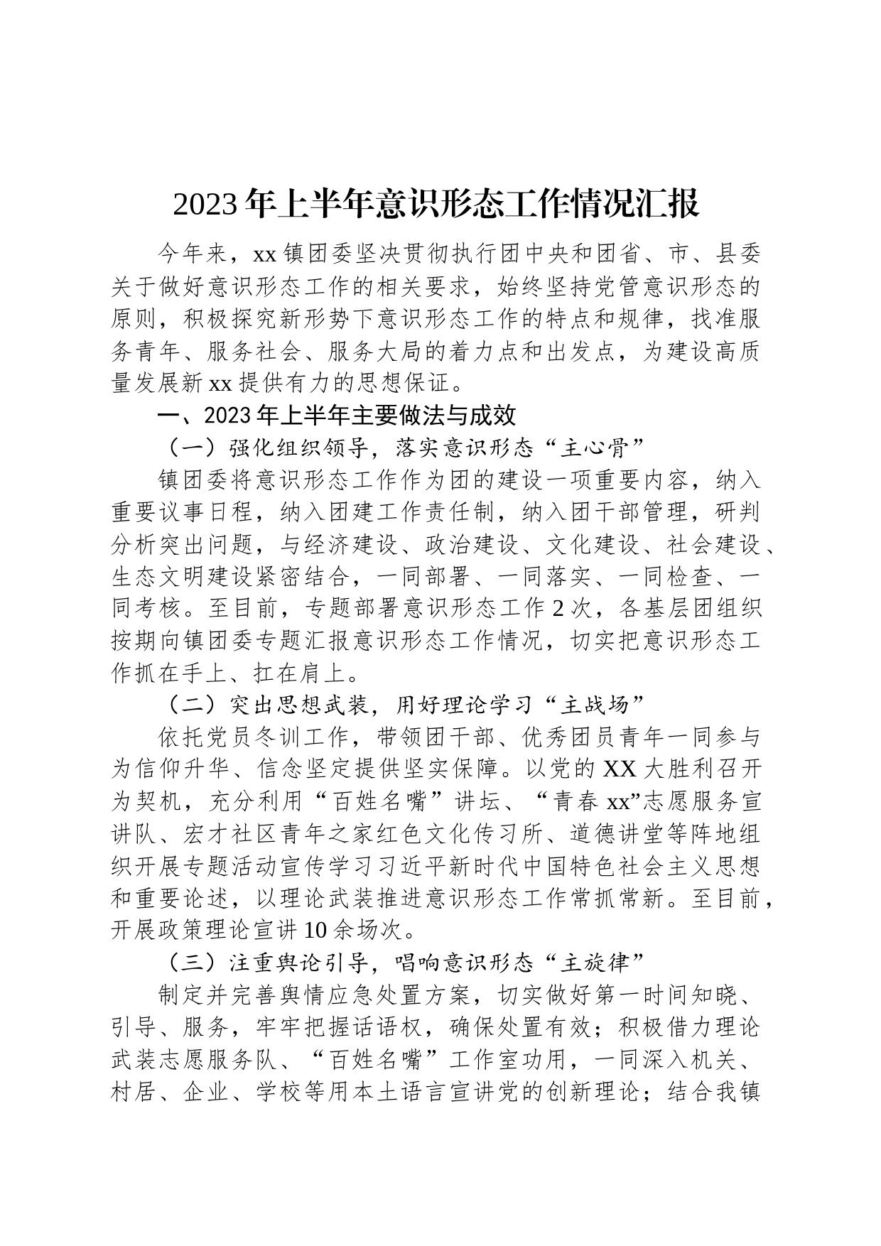 2023年上半年意识形态工作情况汇报_第1页