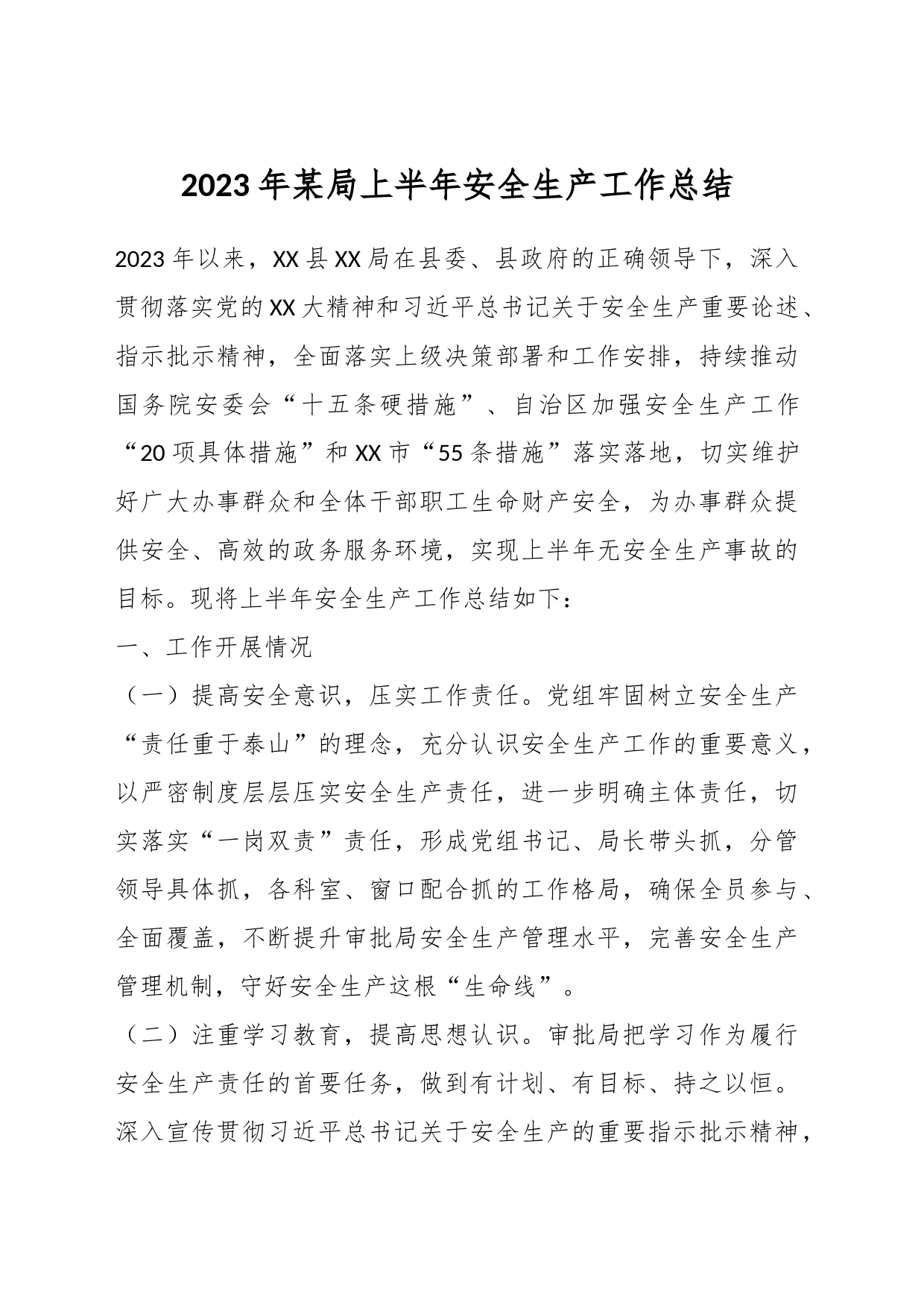 2023年某局上半年安全生产工作总结_第1页