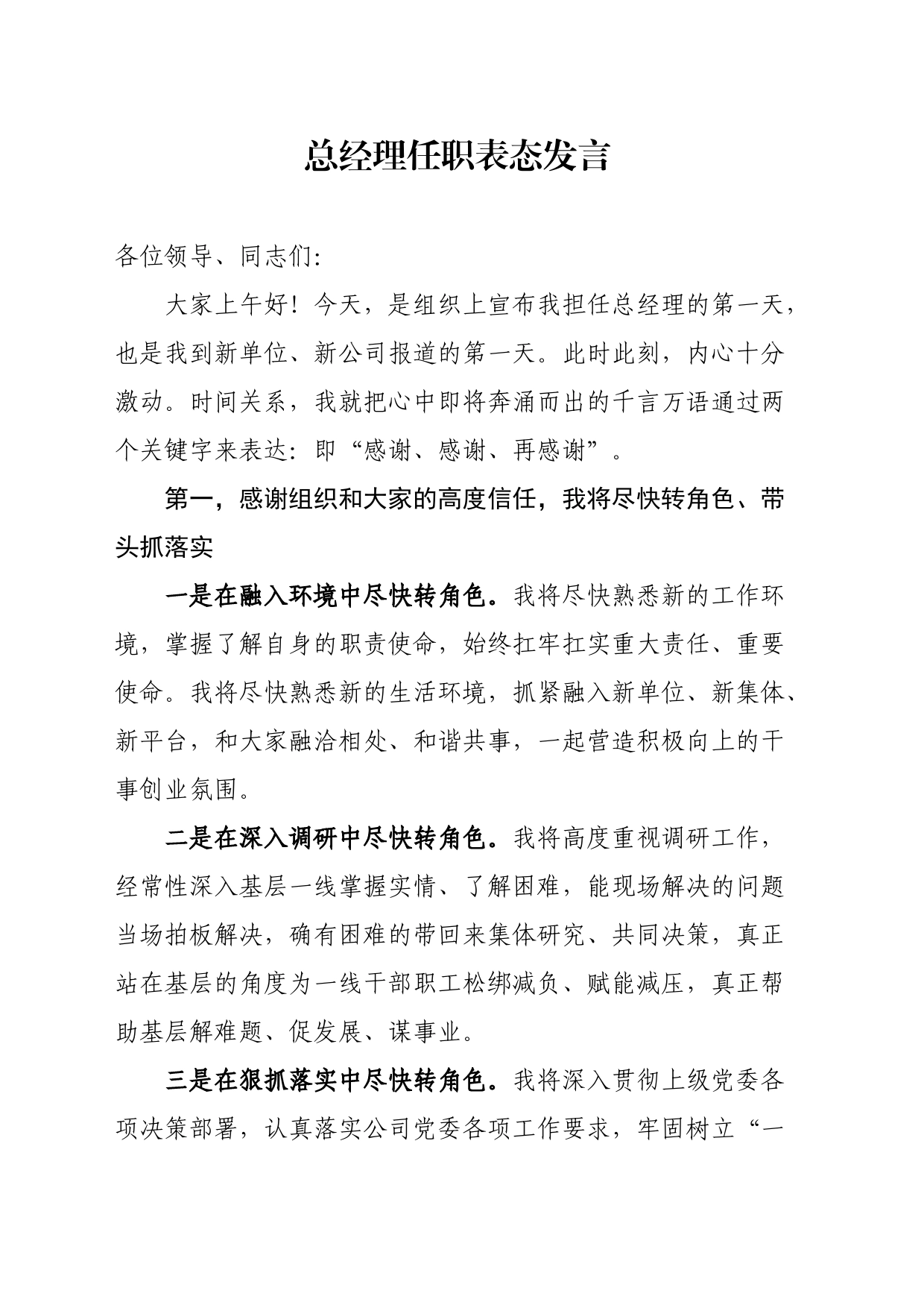 总经理任职表态发言_第1页