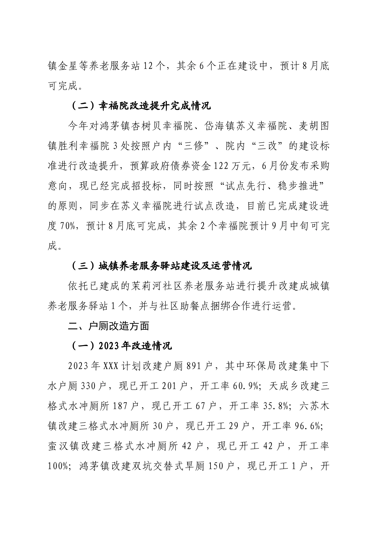 关于XXX养老服务、户厕改造、林草图斑整改工作的自查报告_第2页