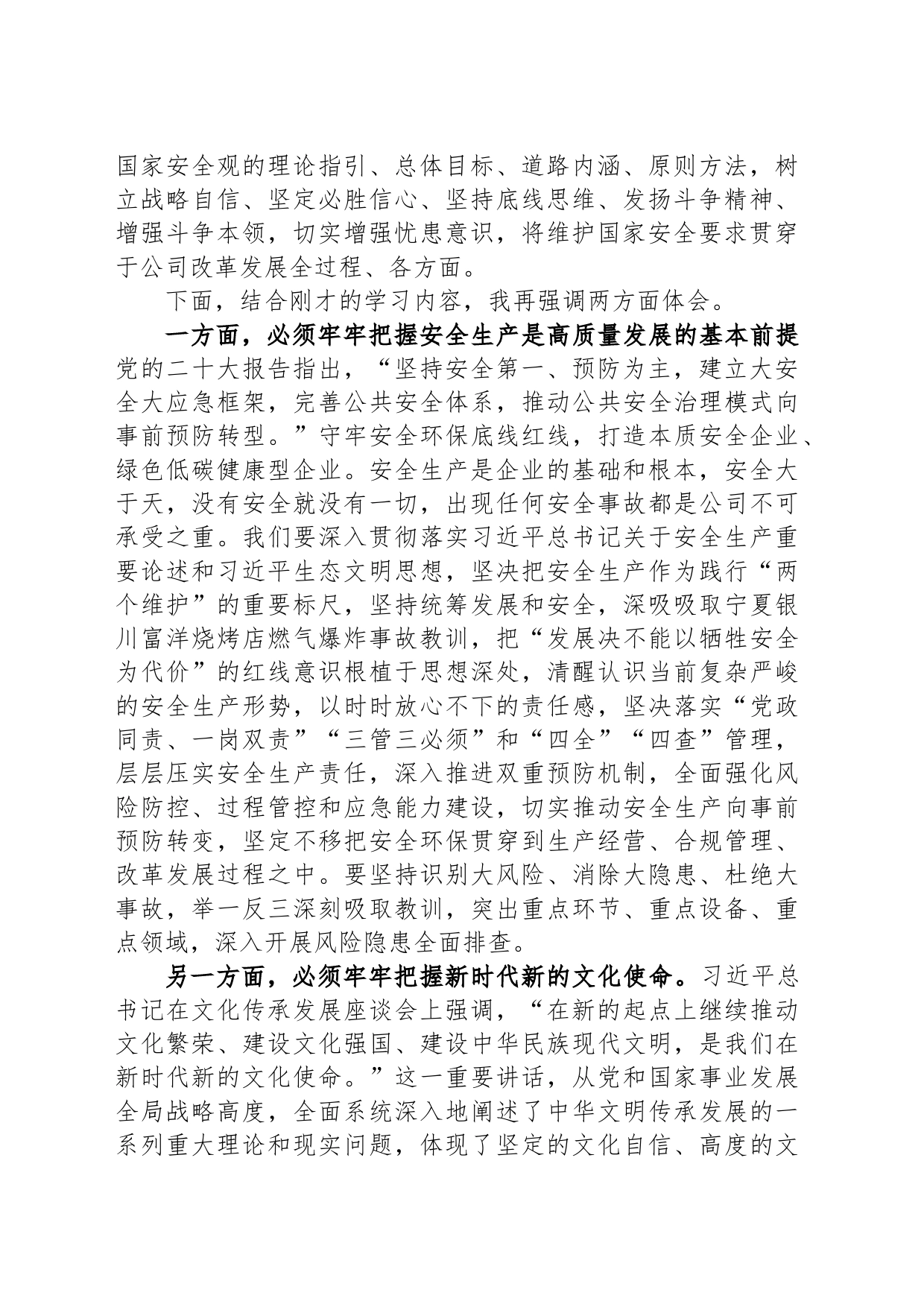 在公司党委理论学习中心组安全专题研讨交流会上的发言材料_第2页