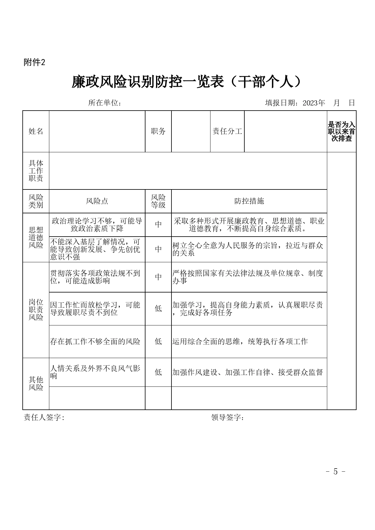 廉政风险识别防控一览表（干部个人）_第1页