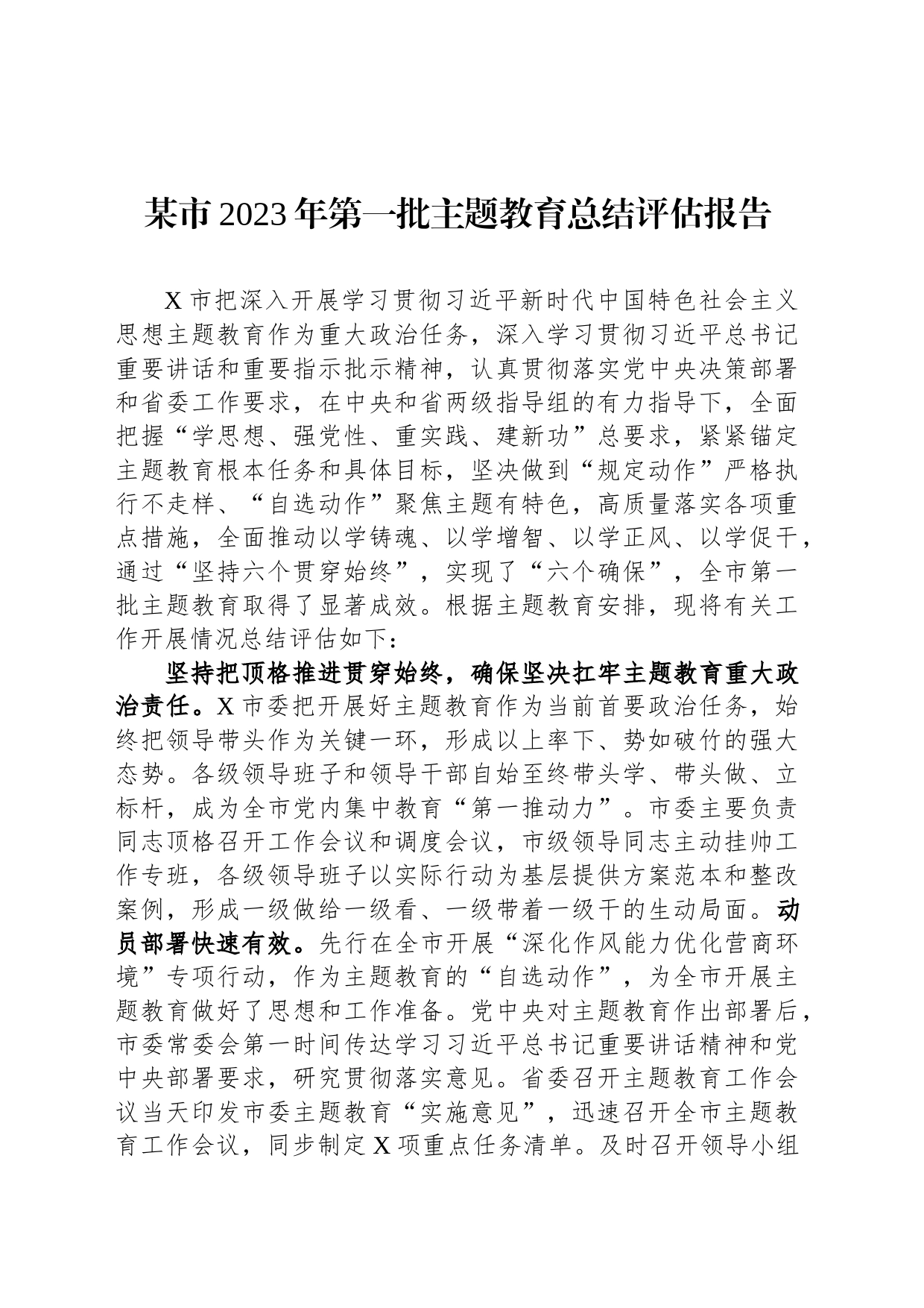 某市2023年第一批主题教育总结评估报告_第1页