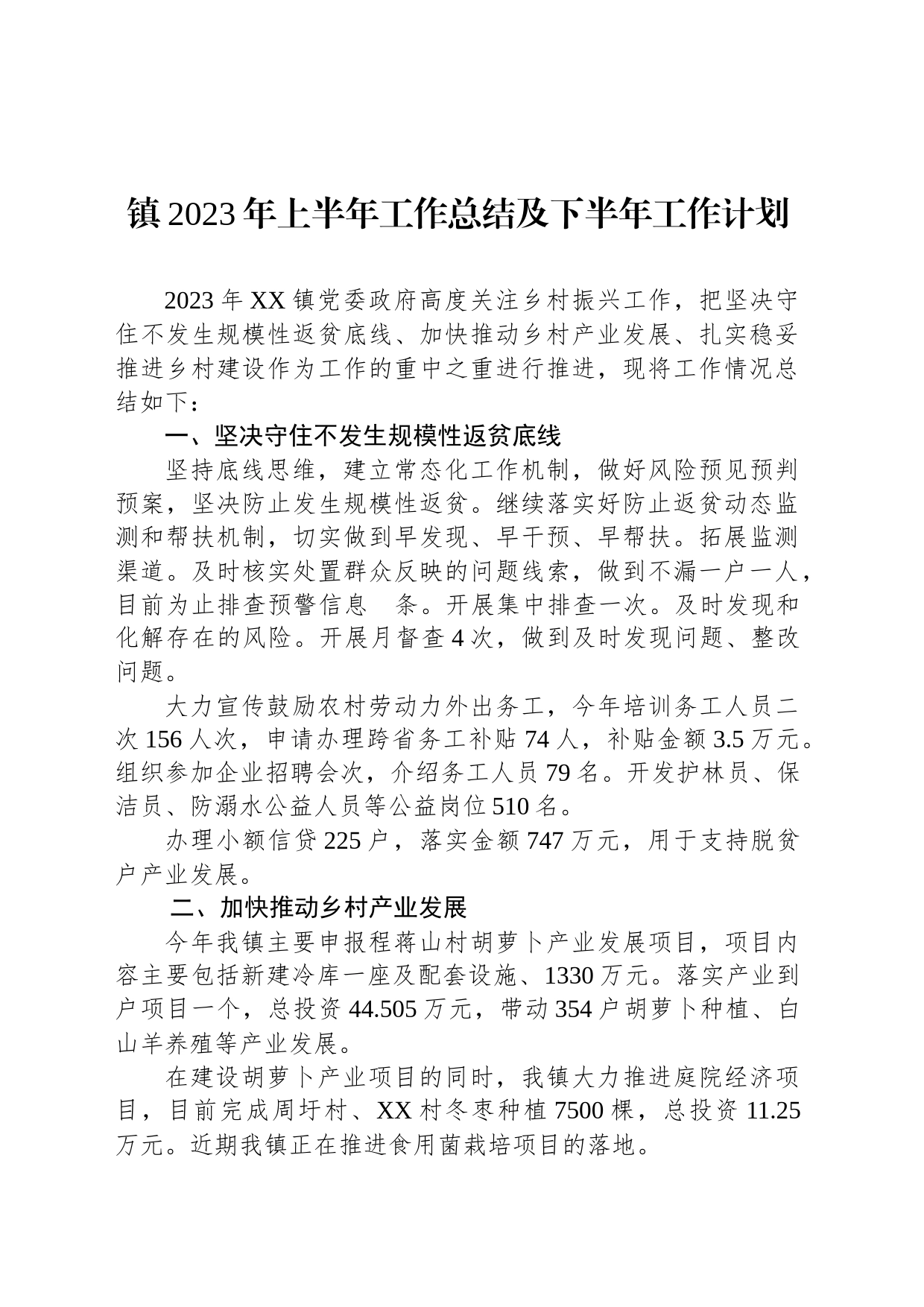 镇2023年上半年工作总结及下半年工作计划（20230803）_第1页