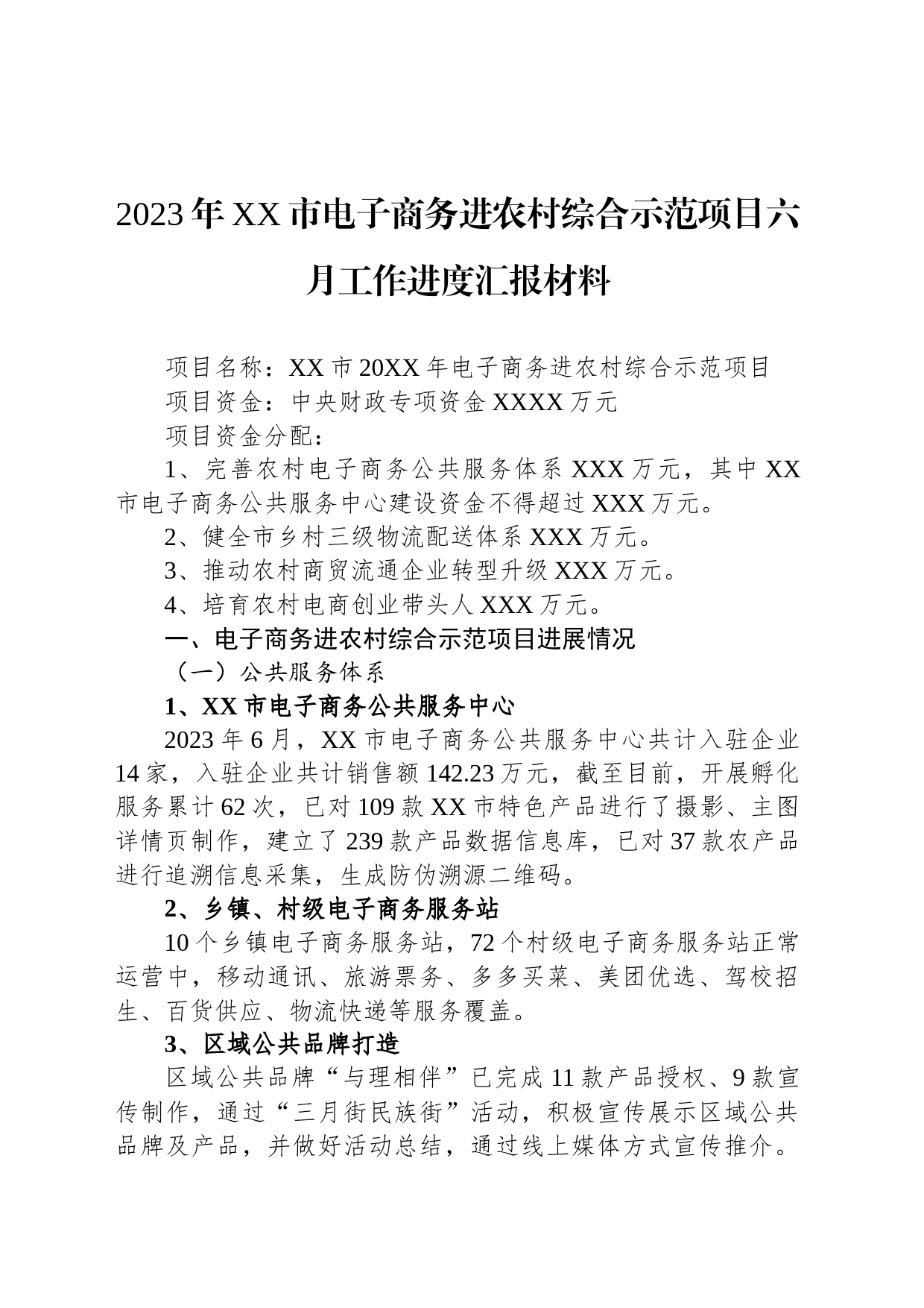 2023年XX市电子商务进农村综合示范项目六月工作进度汇报材料_第1页