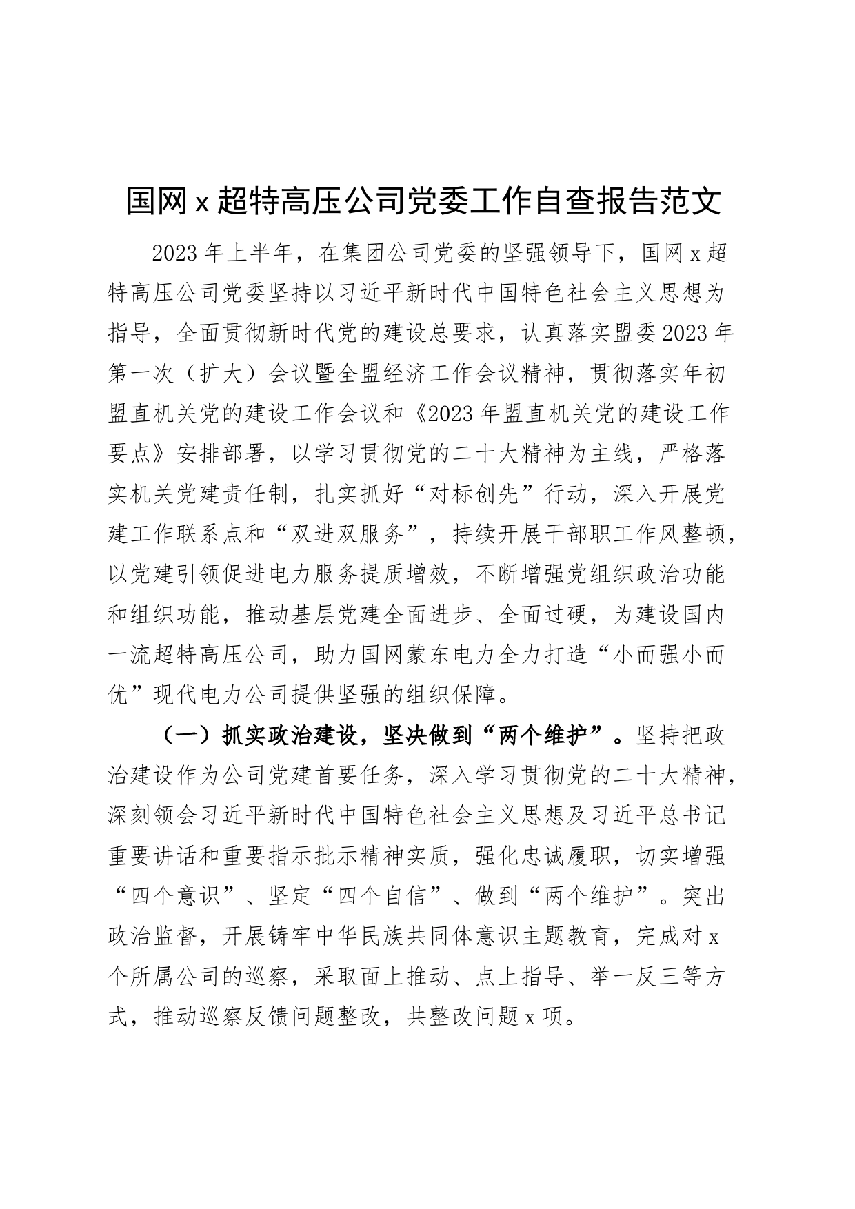 国网x超特高压公司团队委工作自查报告（工作汇报总结）_第1页