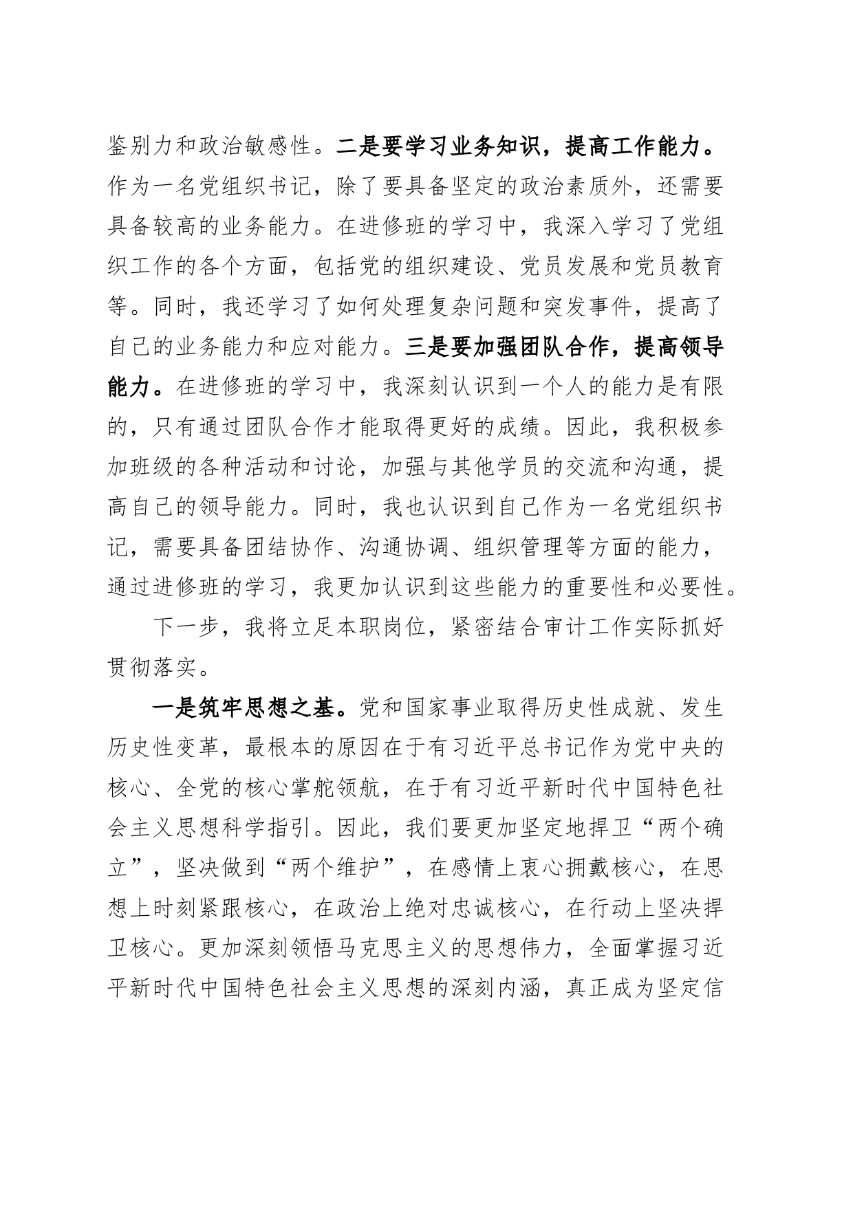 审计局书记在机关团队组织书记进修班上的研讨发言材料培训心得体会2308_第2页