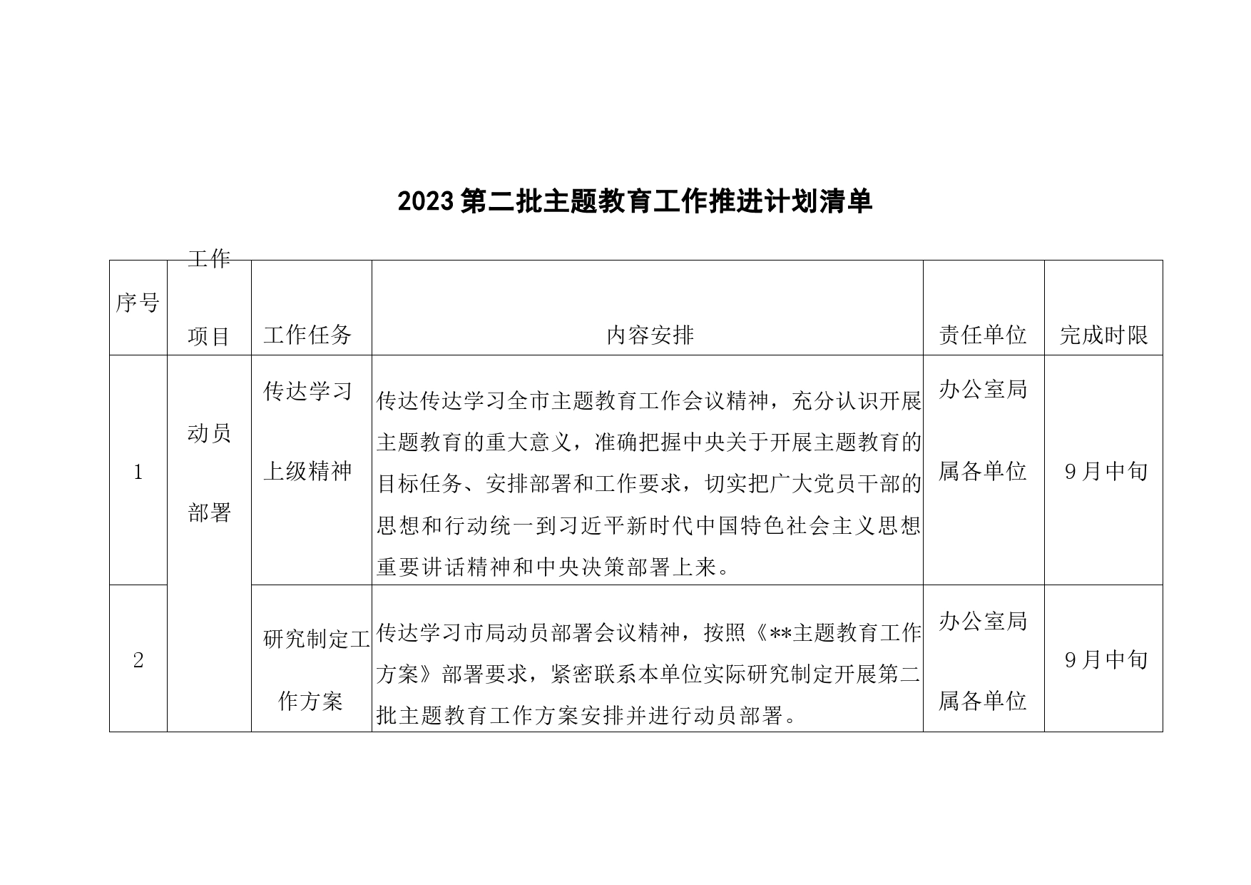 2023主题教育专题内容学习计划学习安排与推进计划清单_第1页