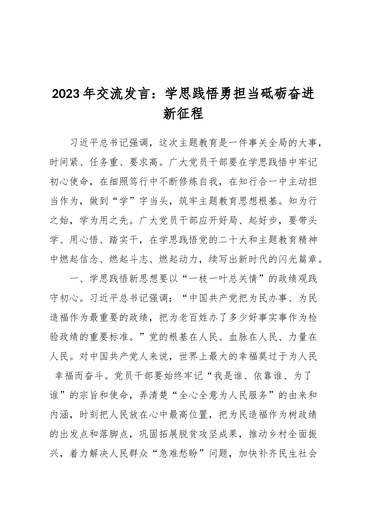 2023年交流发言：学思践悟勇担当砥砺奋进新征程_第1页
