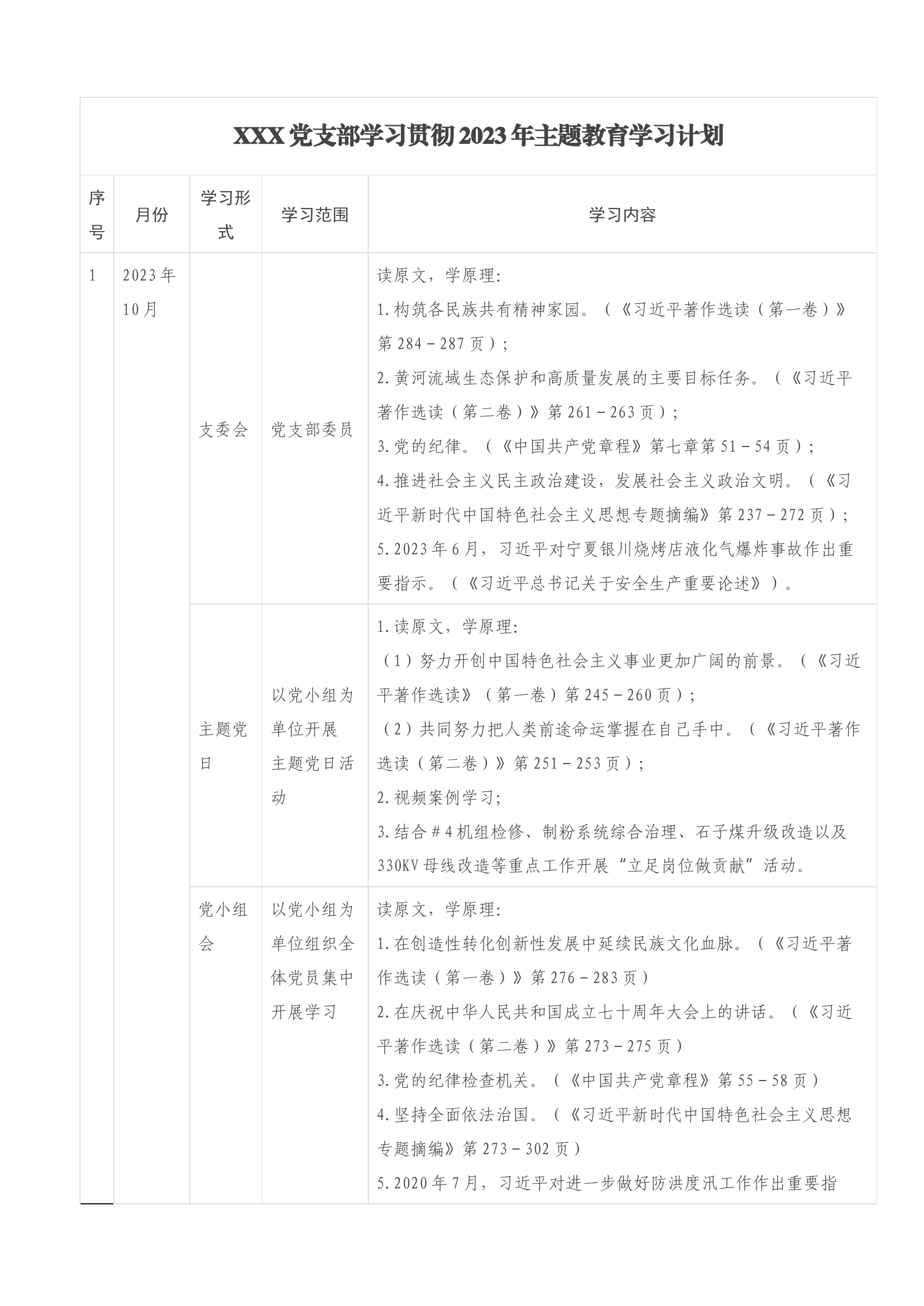 XXX党支部学习贯彻2023年主题教育学习计划_第1页