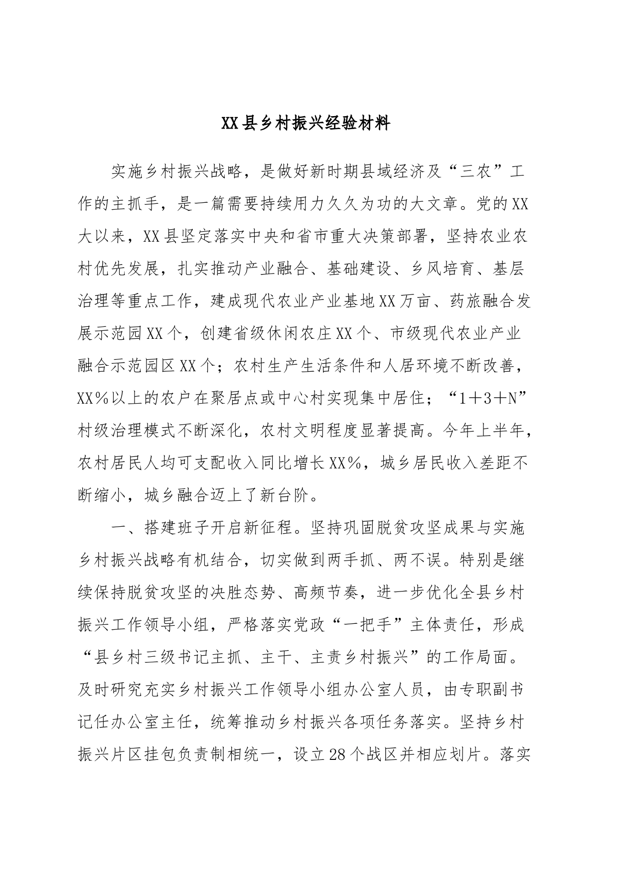 XX县乡村振兴经验材料_第1页