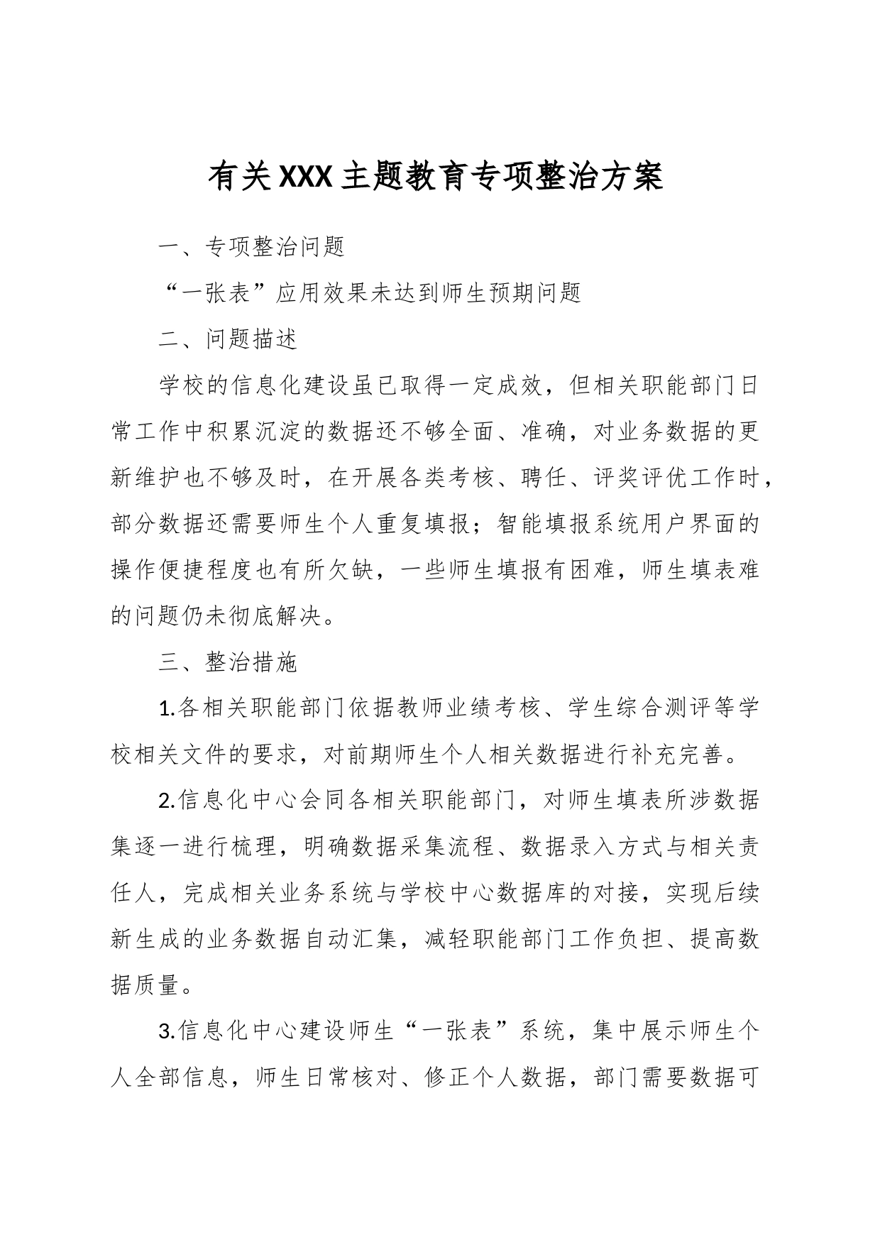 有关XXX主题教育专项整治方案_第1页