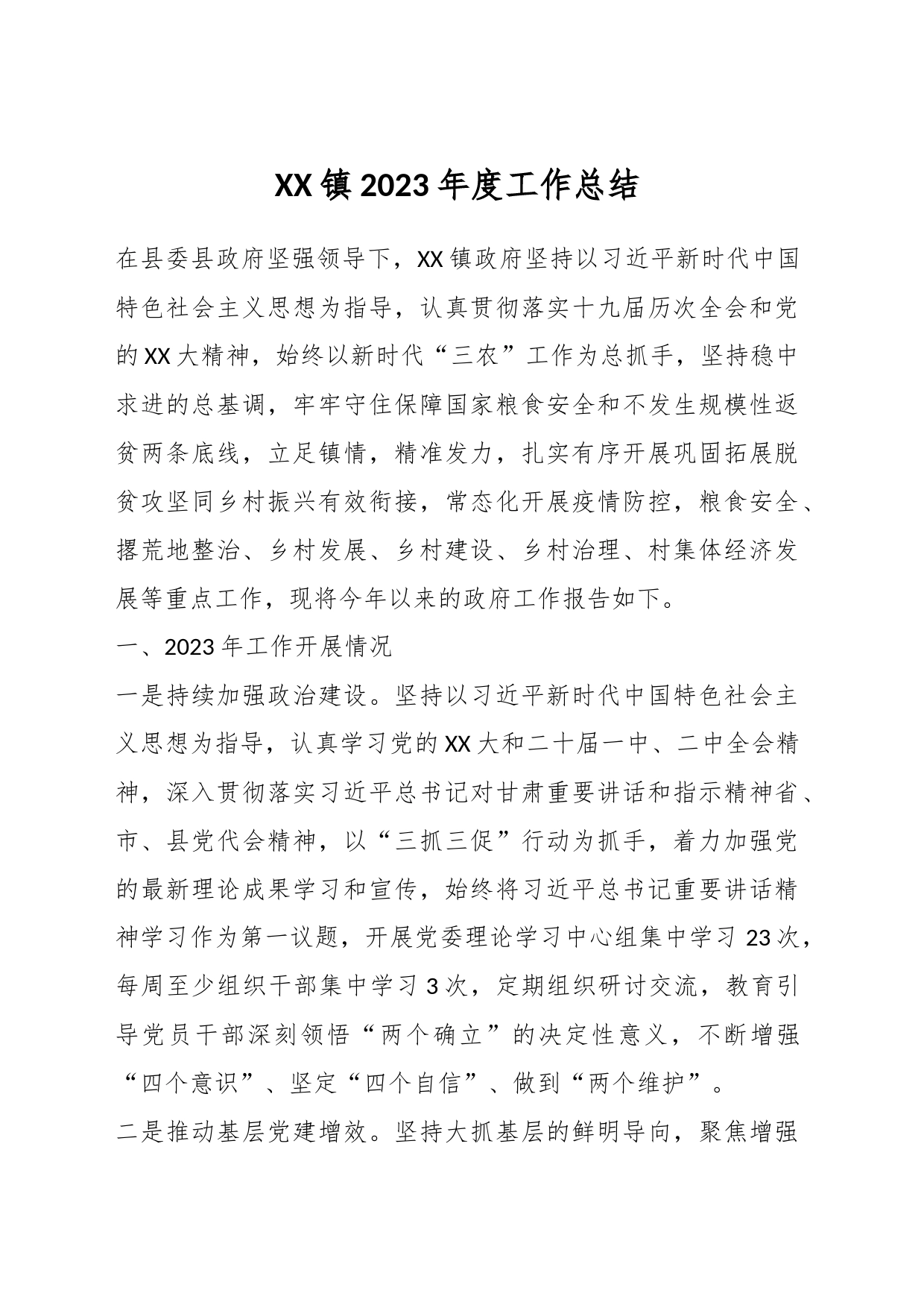 XX镇2023年度工作总结_第1页