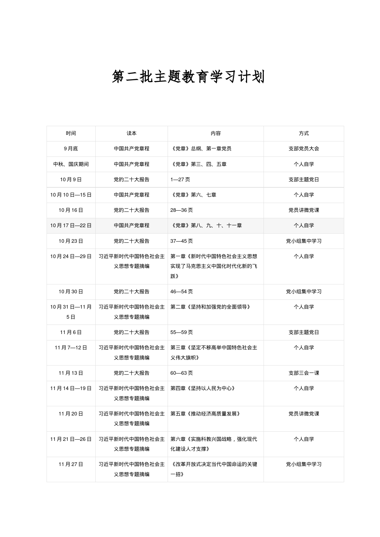 有关第二批主题教育学习计划_第1页