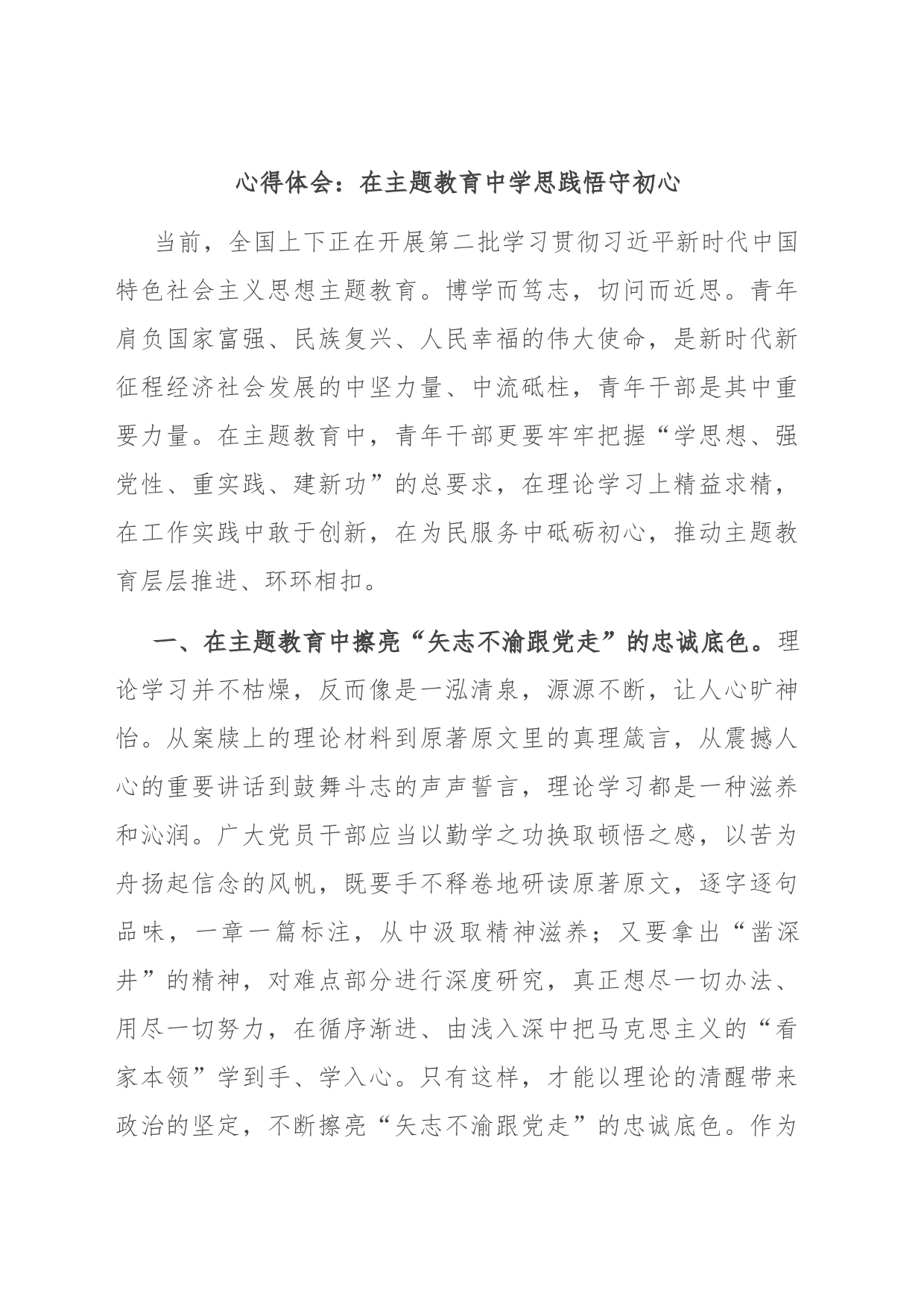心得体会：在主题教育中学思践悟守初心_第1页