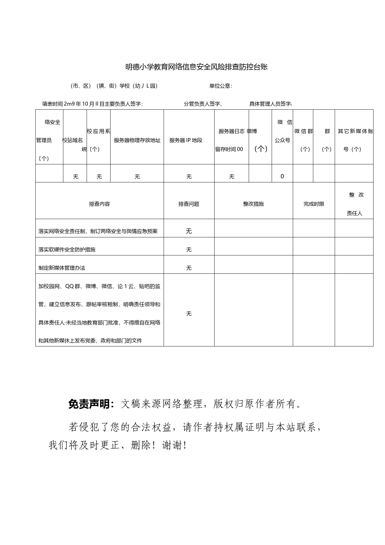 明德小学教育网络信息安全风险排查防控台账_第1页