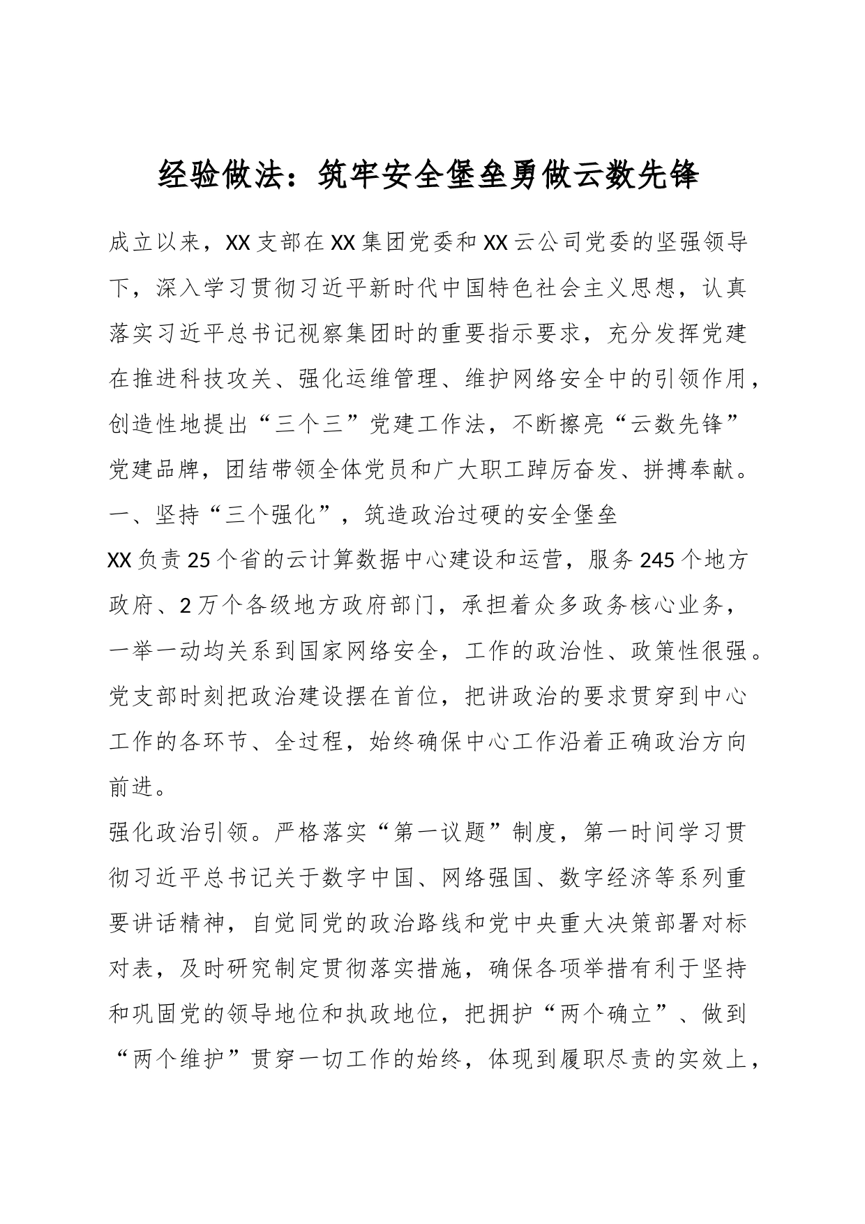 经验做法：筑牢安全堡垒勇做云数先锋_第1页
