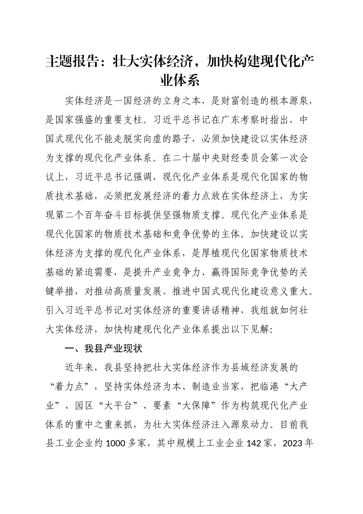 主题报告：壮大实体经济，加快构建现代化产业体系_第1页