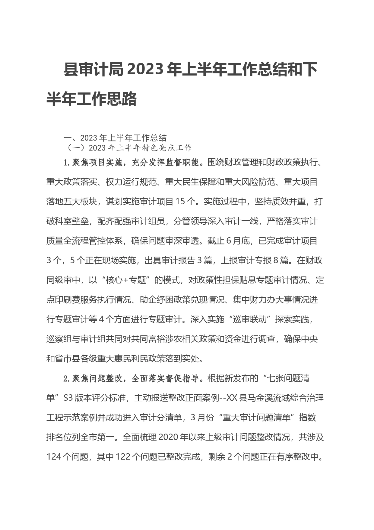 县审计局2023年上半年工作总结和下半年工作思路_第1页