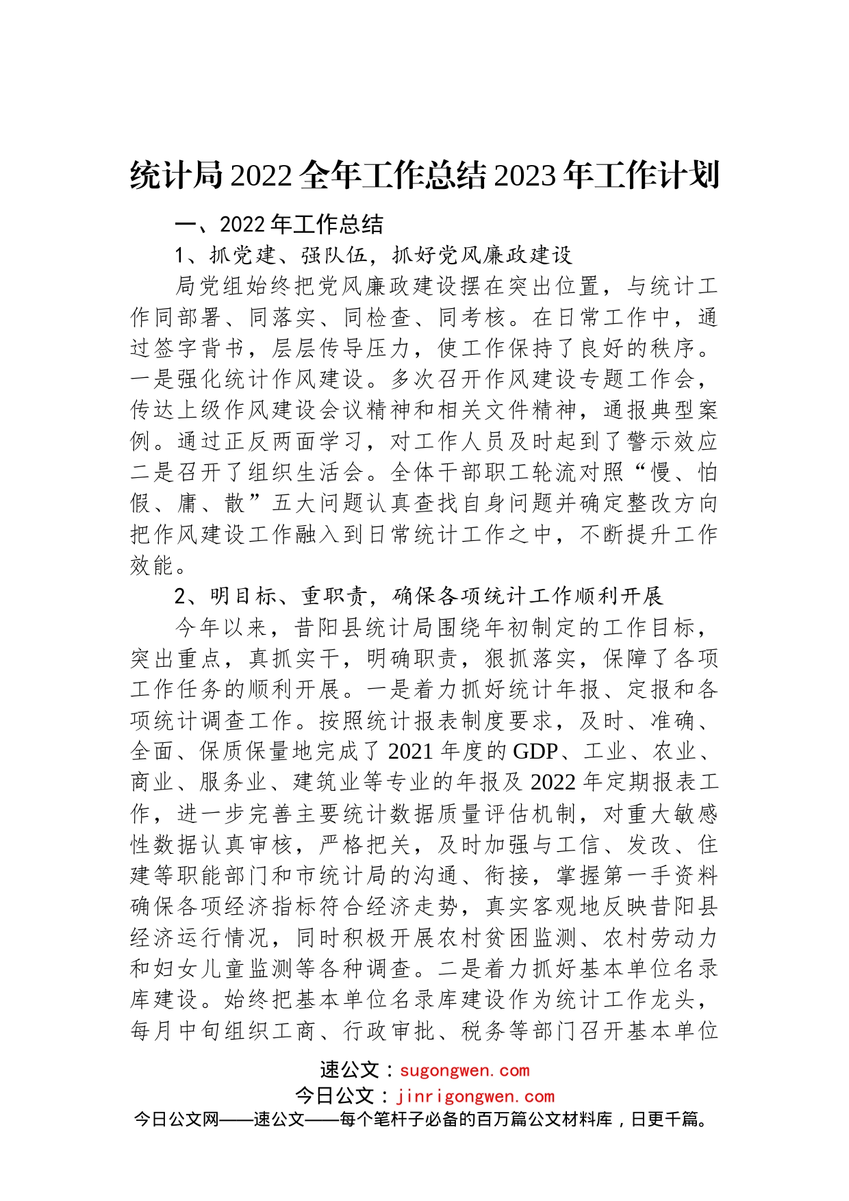 统计局2022全年工作总结2023年工作计划(1)_第1页