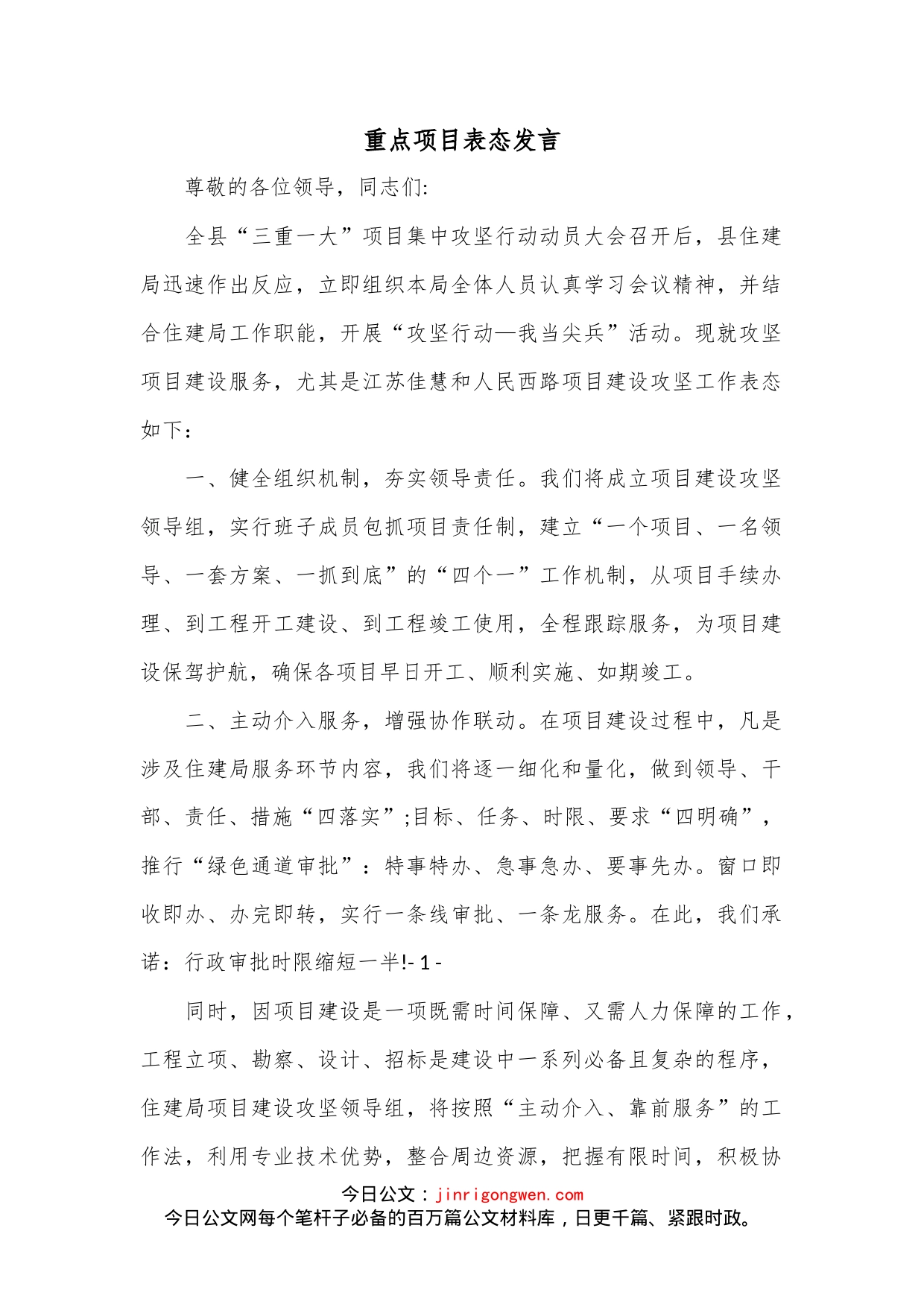 重点项目表态发言_第1页