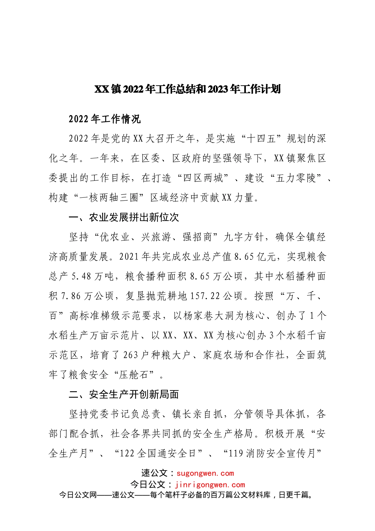 镇2022年工作总结和2023年工作计划(1)_第1页
