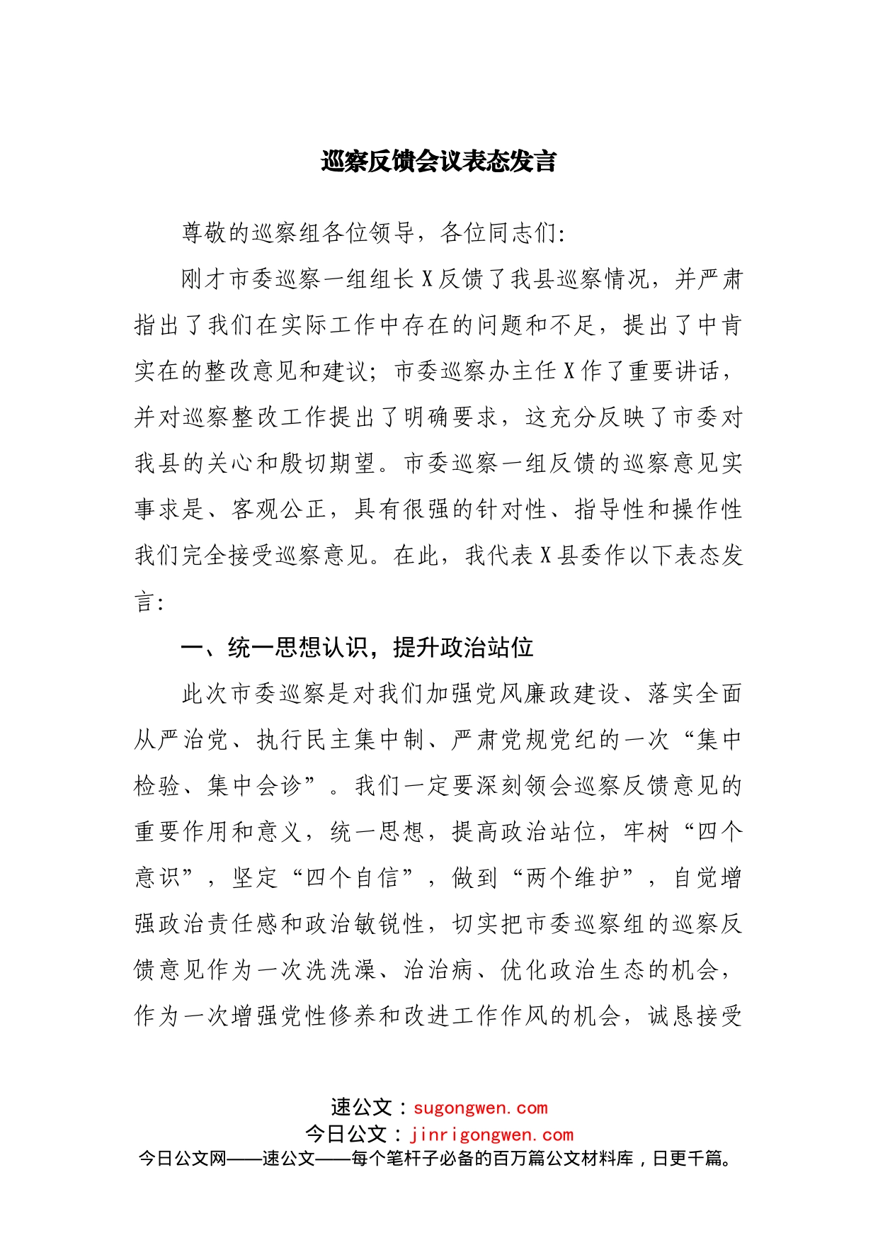 巡察反馈会议表态发言_第1页