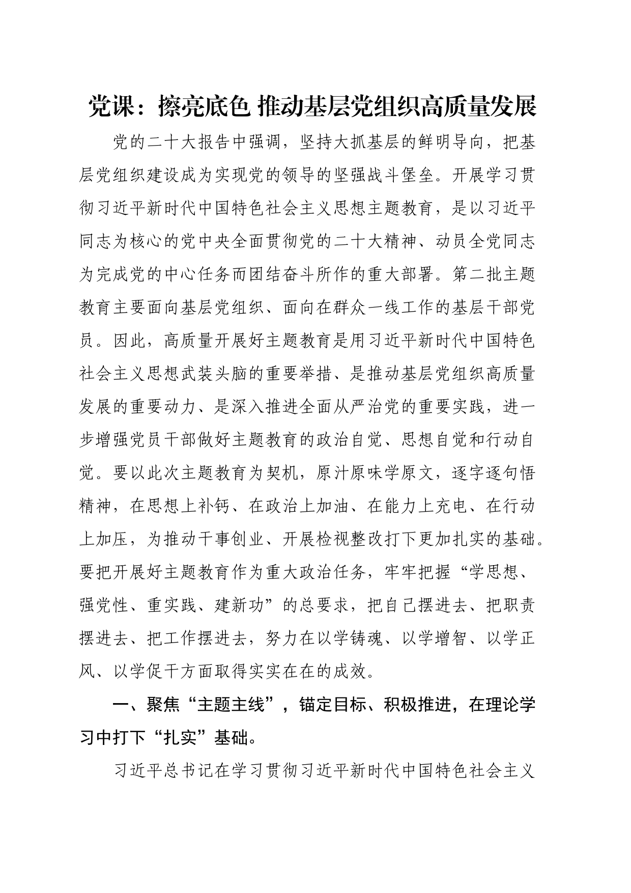 党课：擦亮底色推动基层党组织高质量发展_第1页