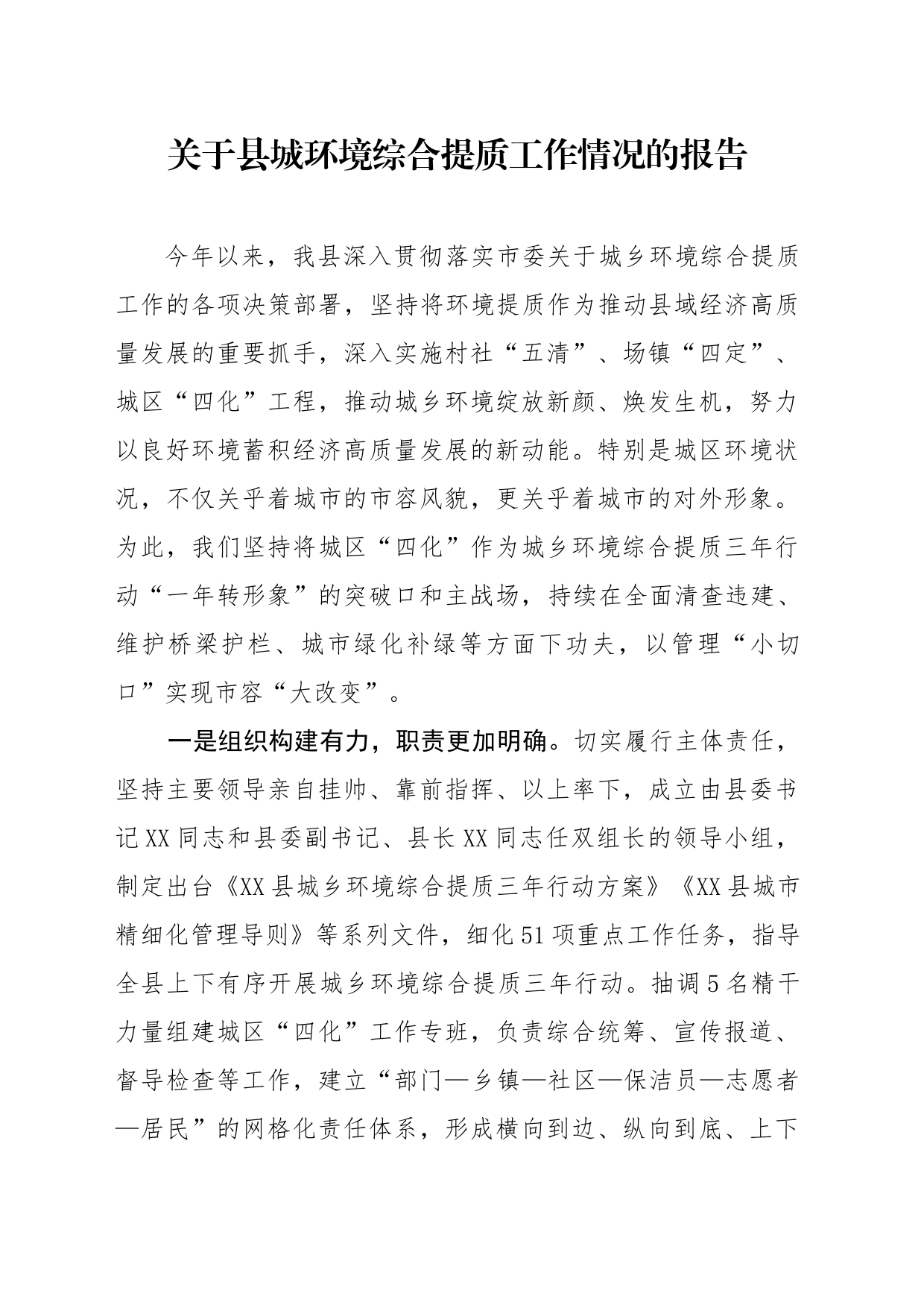关于县城环境综合提质工作情况的报告_第1页