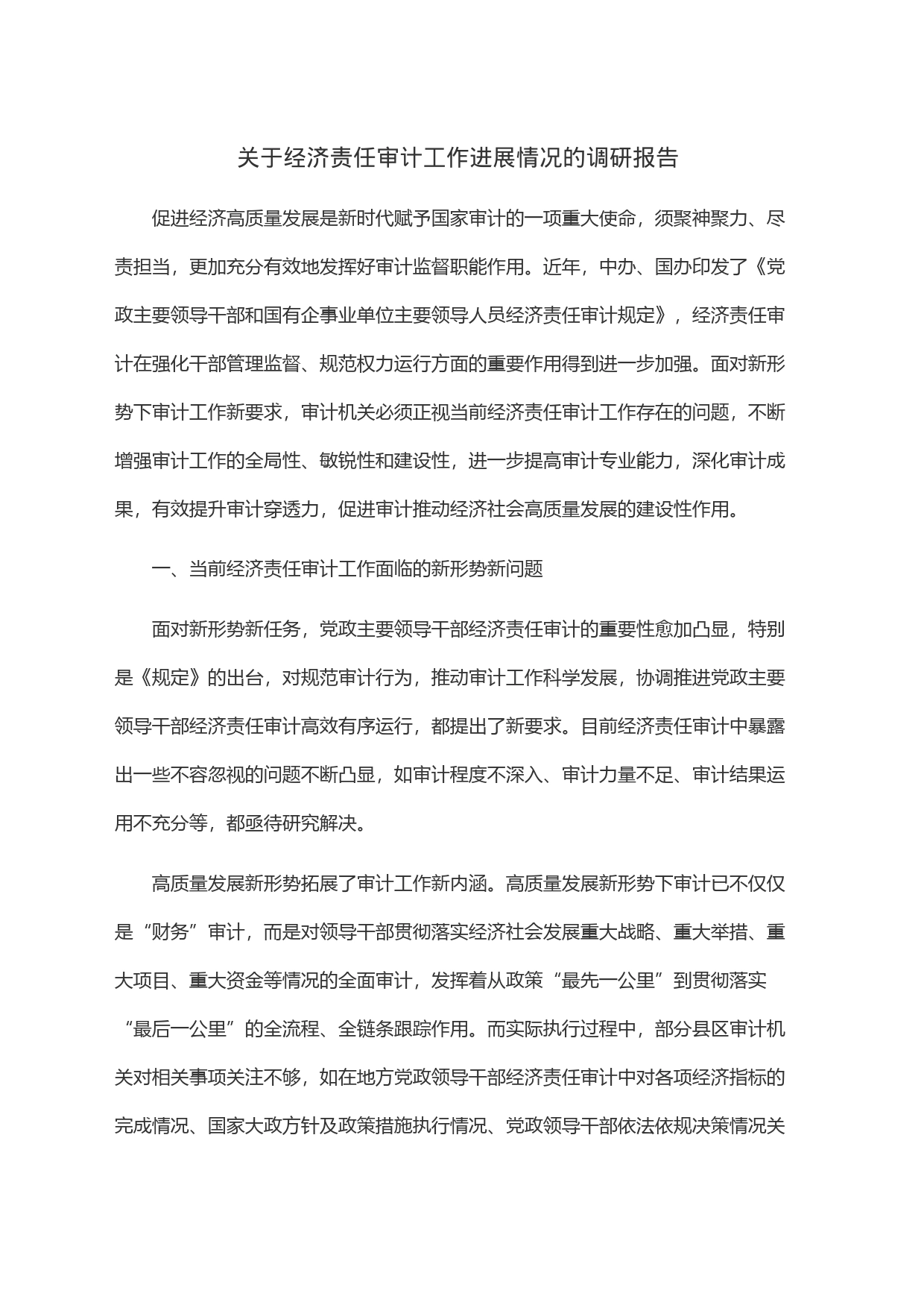 关于经济责任审计工作进展情况的调研报告_第1页