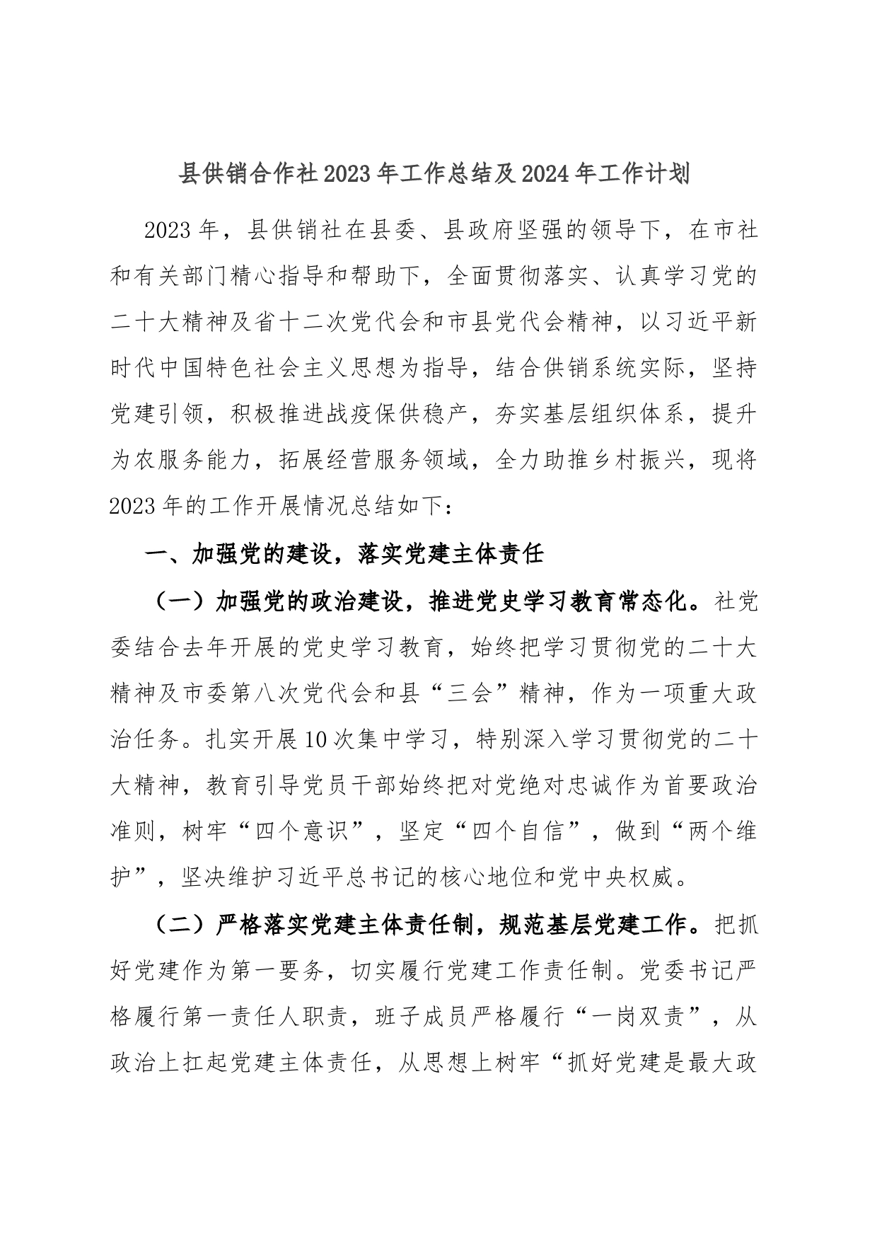 县供销合作社2023年工作总结及2024年工作计划_第1页