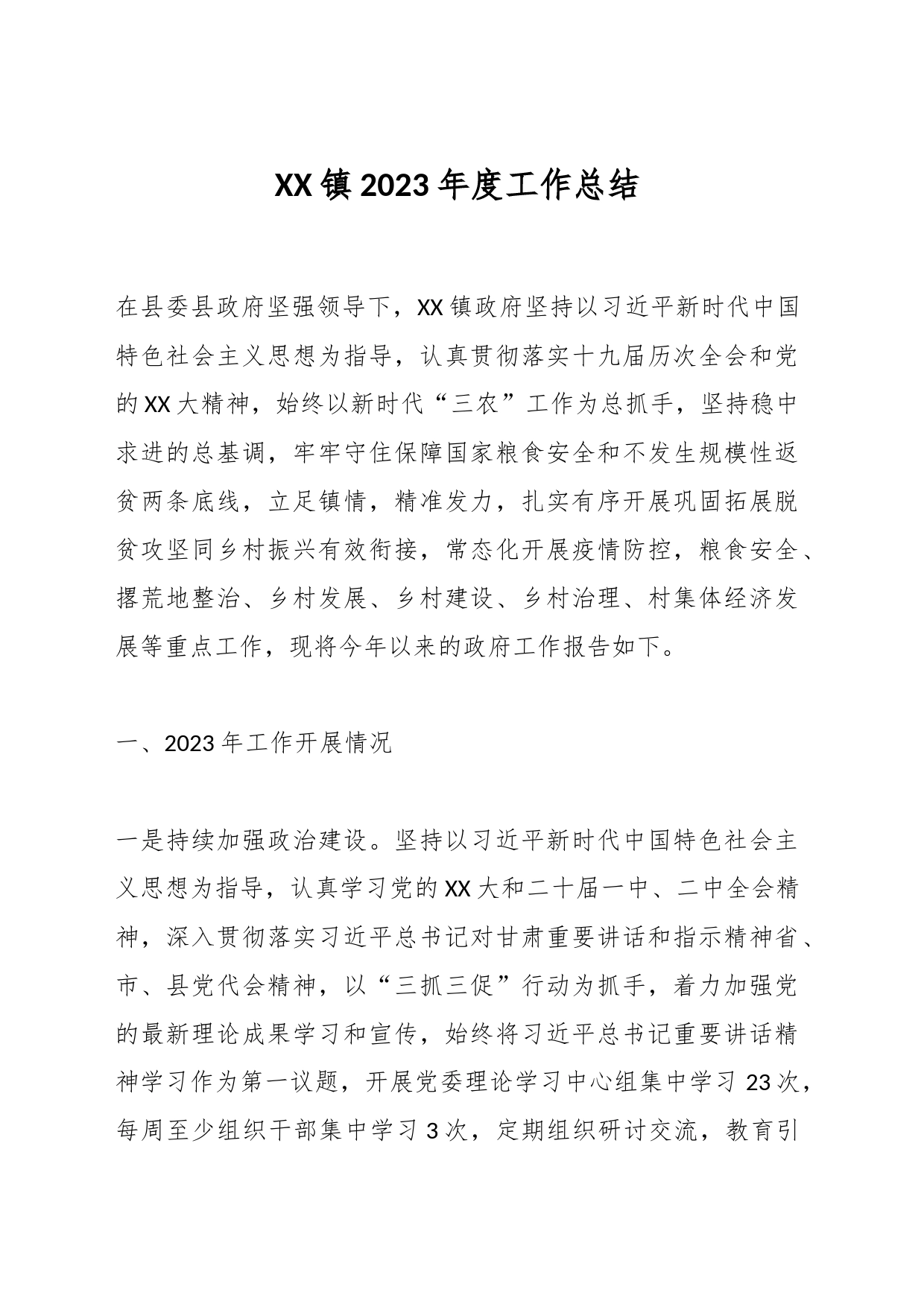 XX镇2023年度工作总结_第1页