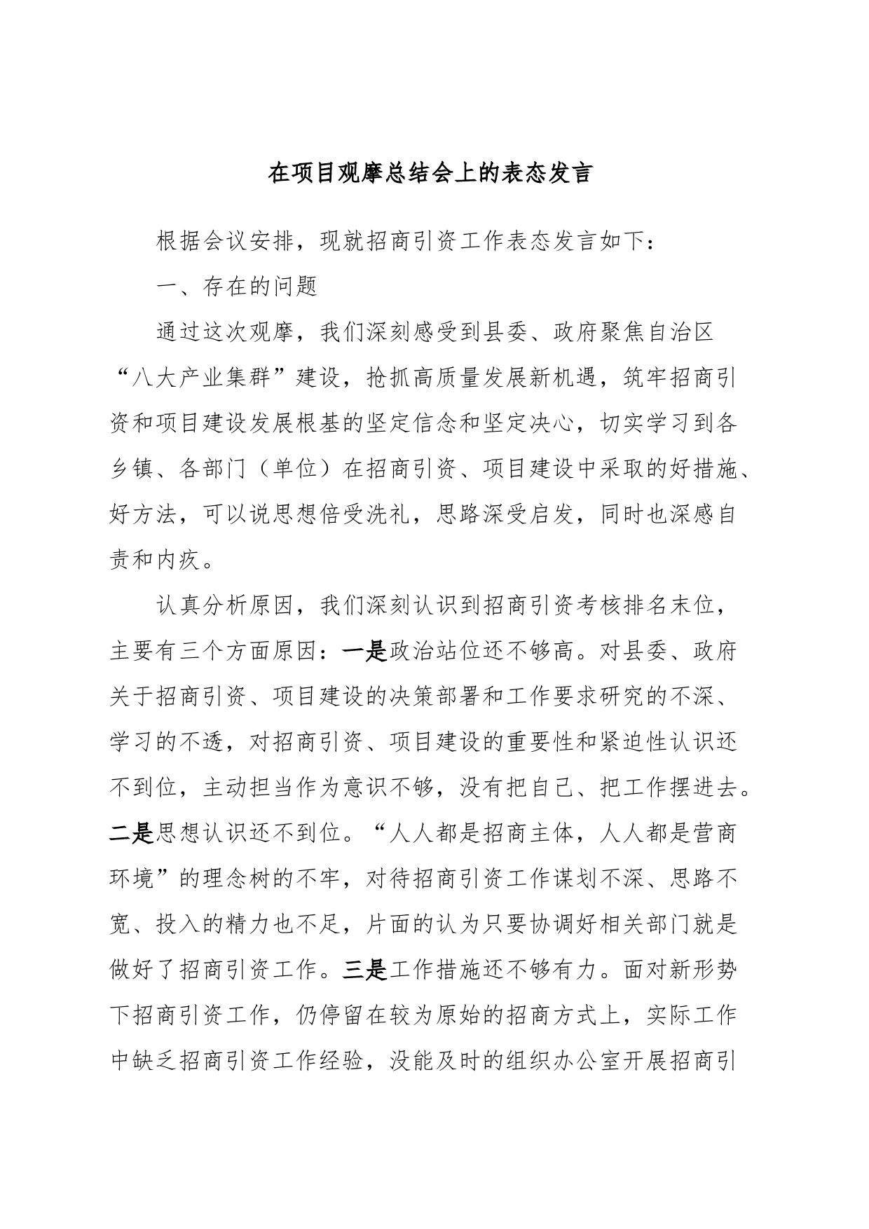 在项目观摩总结会上的表态发言 (7)_第1页