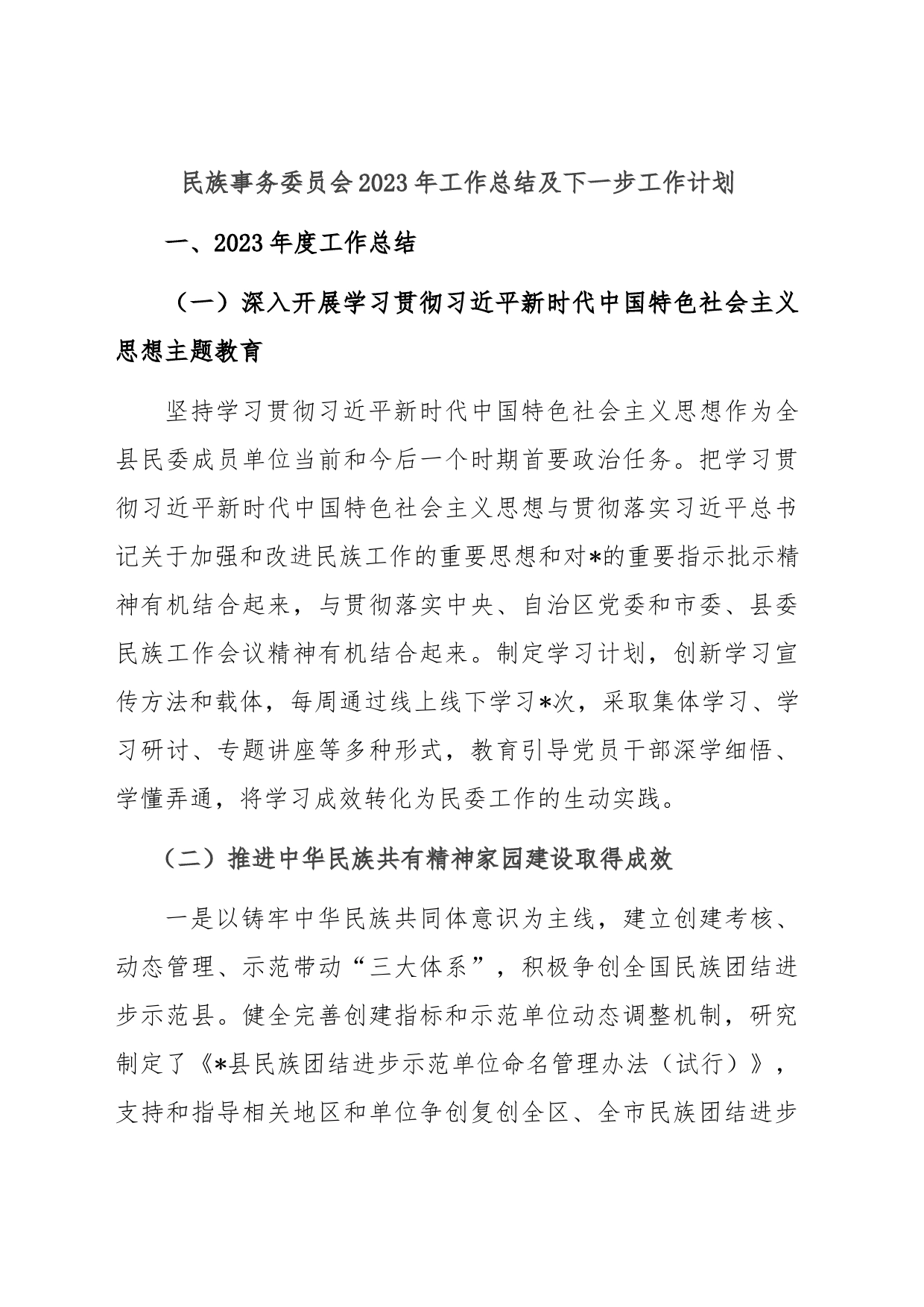 民族事务委员会2023年工作总结及下一步工作计划_第1页