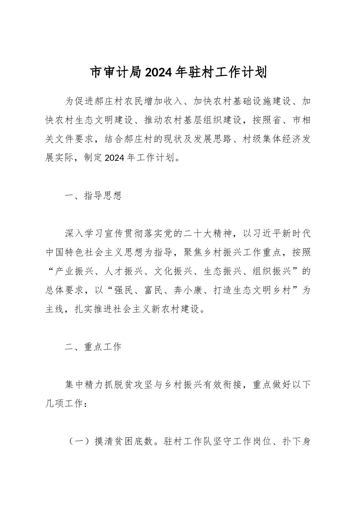 市审计局2024年驻村工作计划_第1页