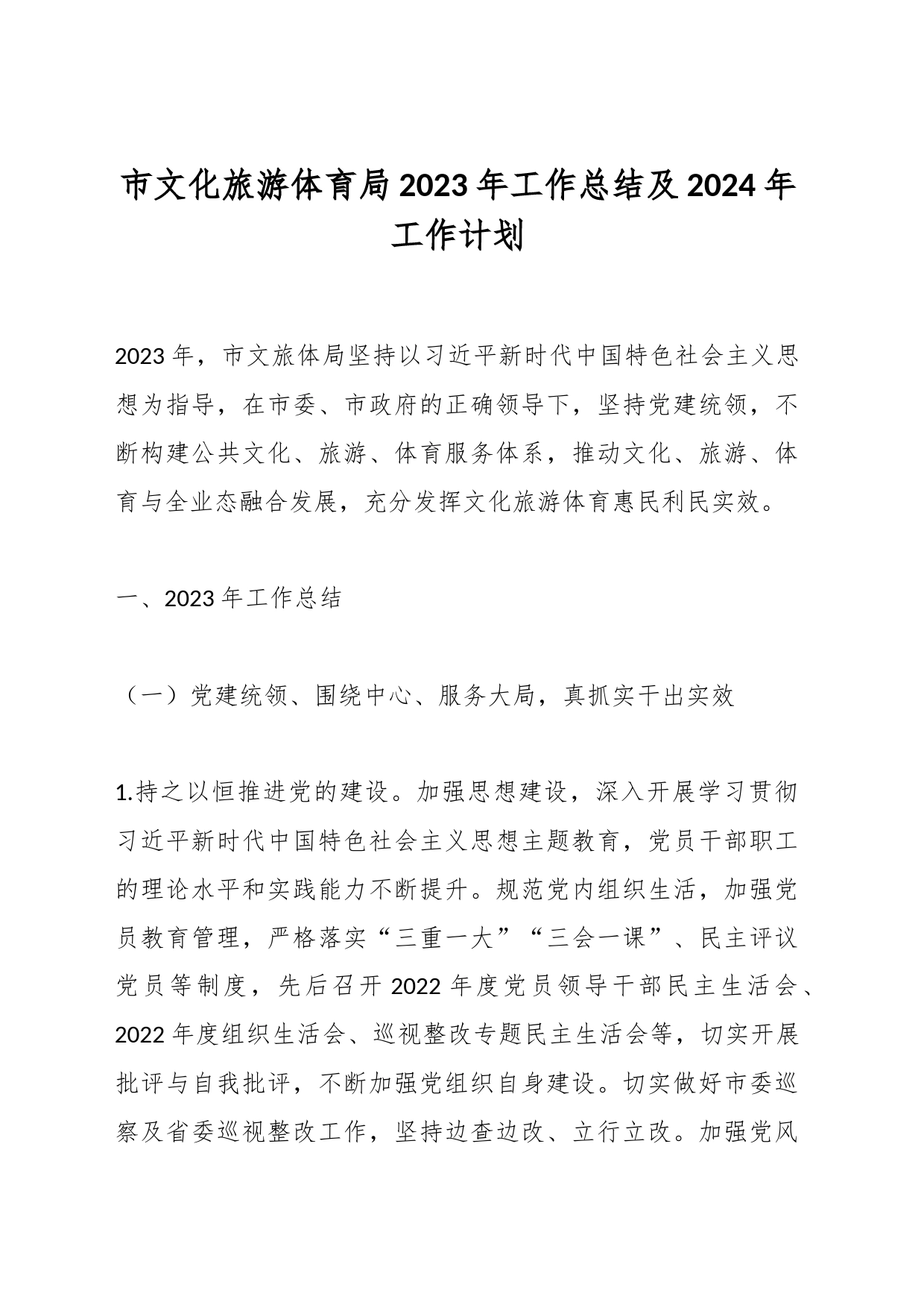 市文化旅游体育局2023年工作总结及2024年工作计划_第1页