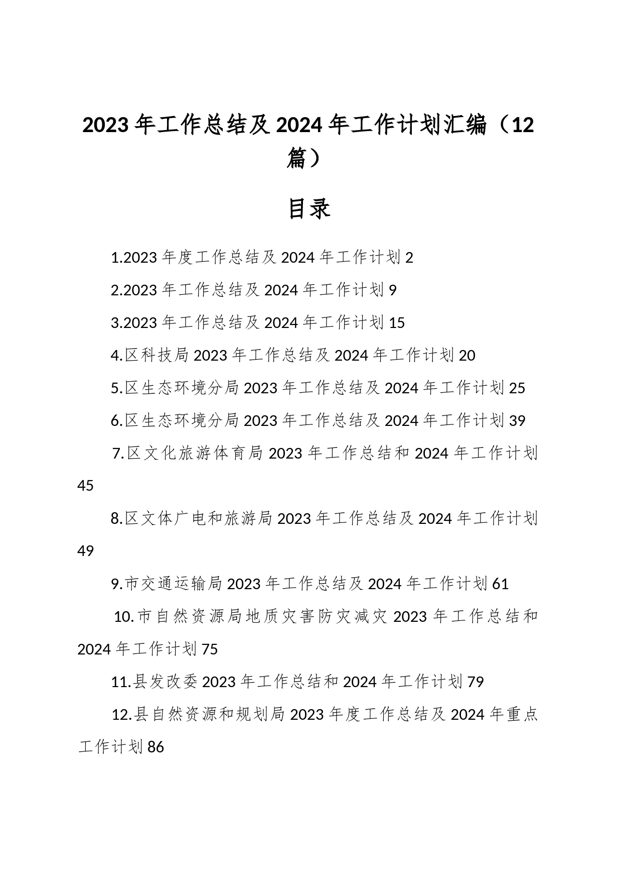 （12篇）2023年工作总结及2024年工作计划汇编_第1页