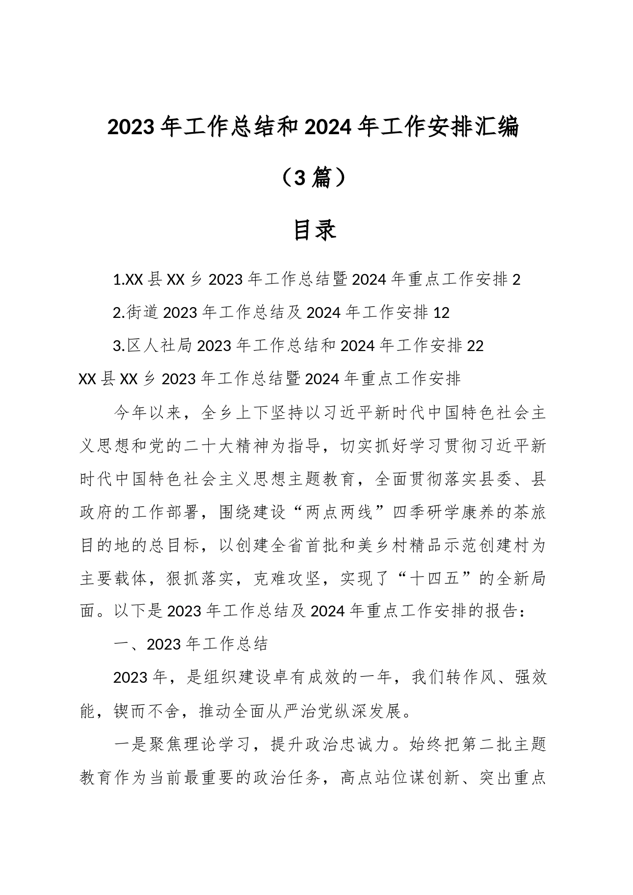 （3篇）2023年工作总结和2024年工作安排汇编_第1页