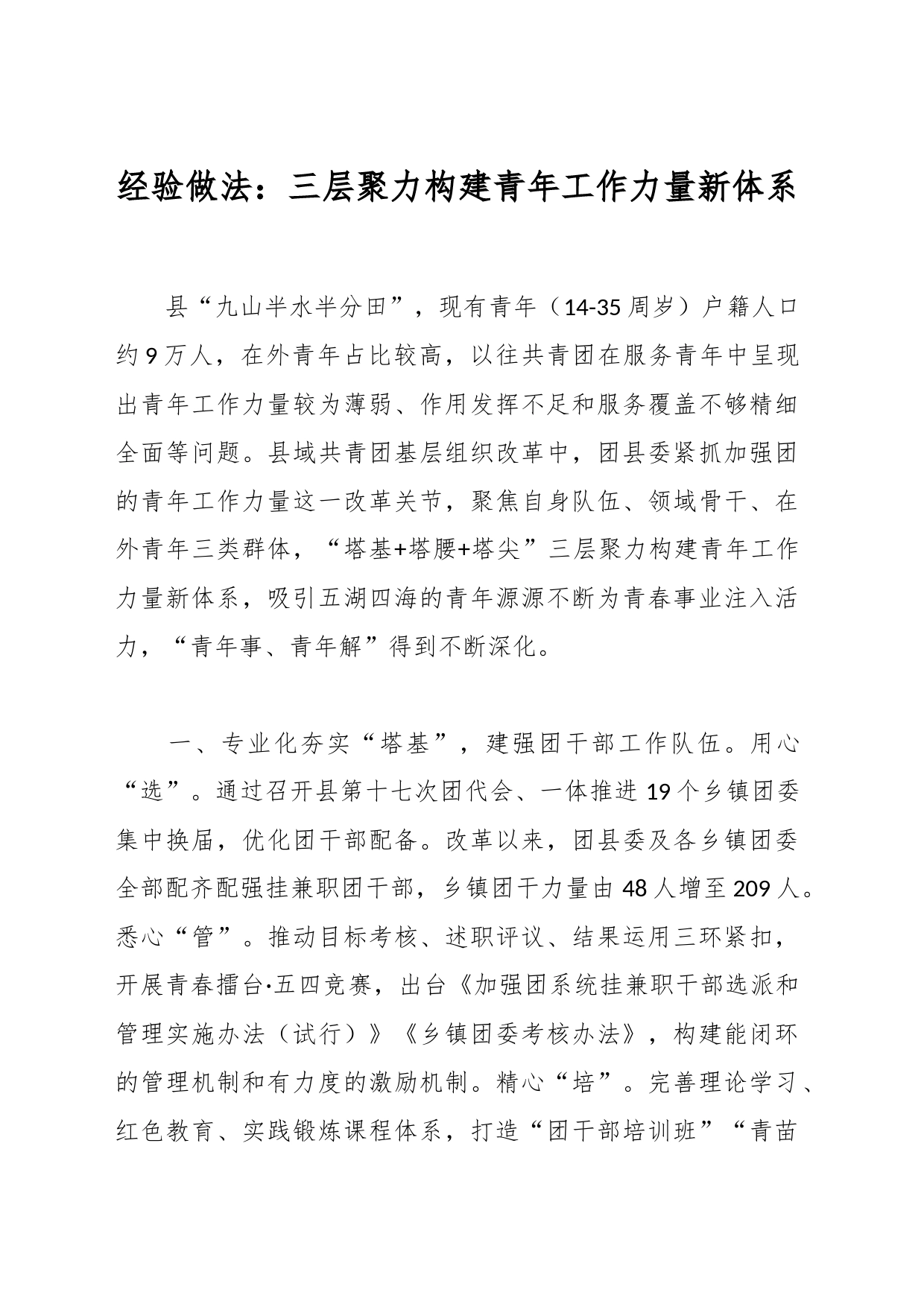 经验做法：三层聚力构建青年工作力量新体系_第1页