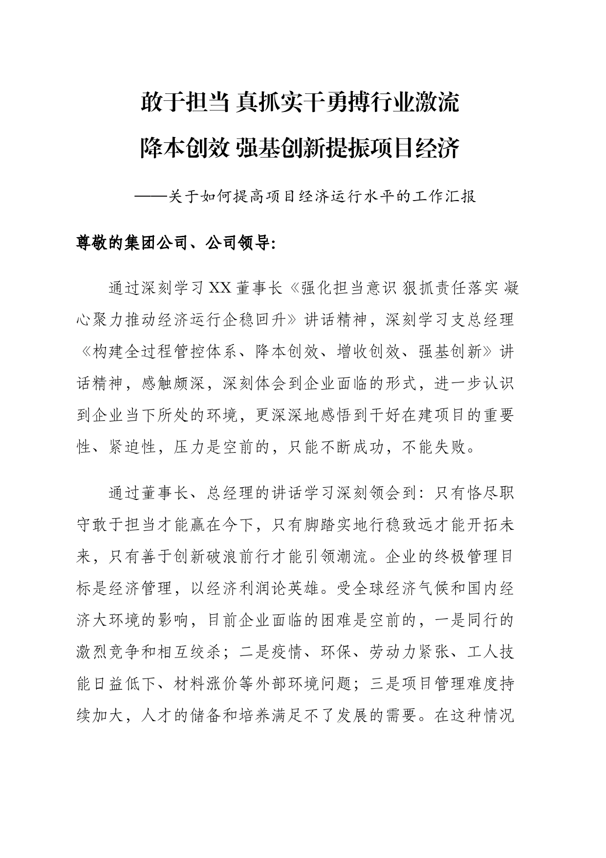 关于如何提高项目经济运行水平的工作汇报_第1页