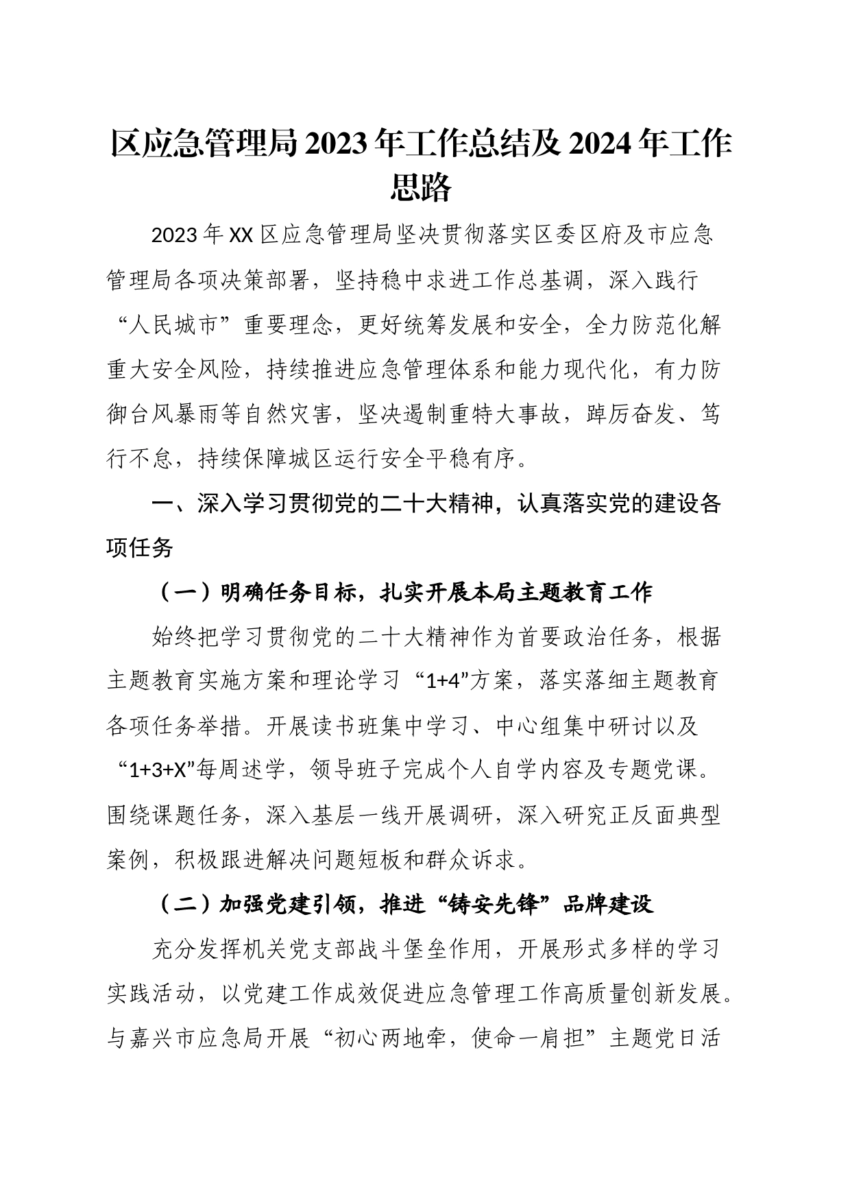 区应急管理局2023年工作总结及2024年工作思路_第1页