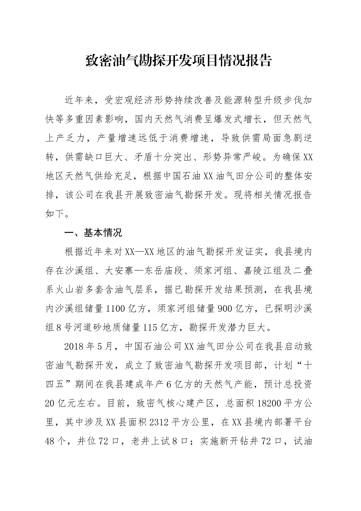 致密油气勘探开发项目情况报告_第1页
