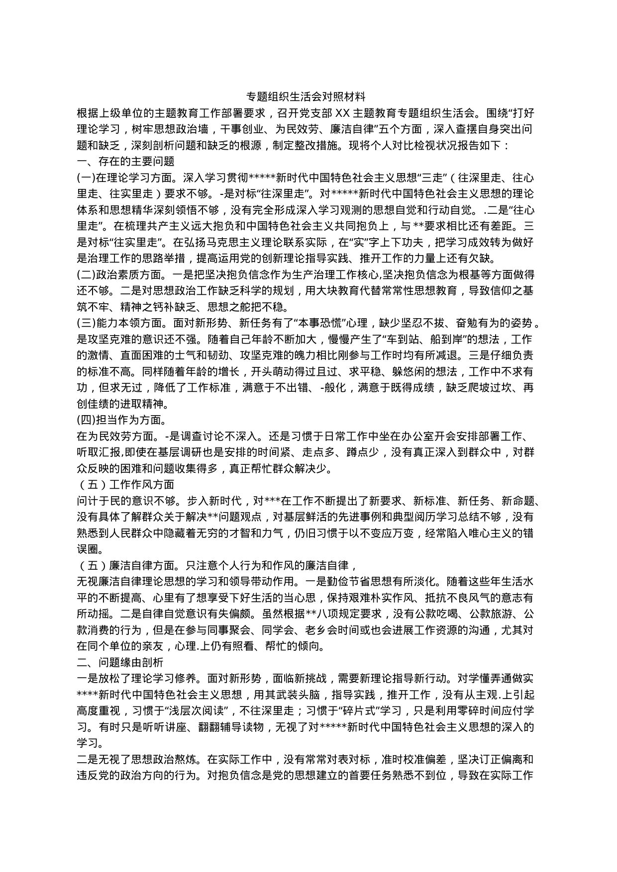 专题组织生活会检视剖析材料_第1页