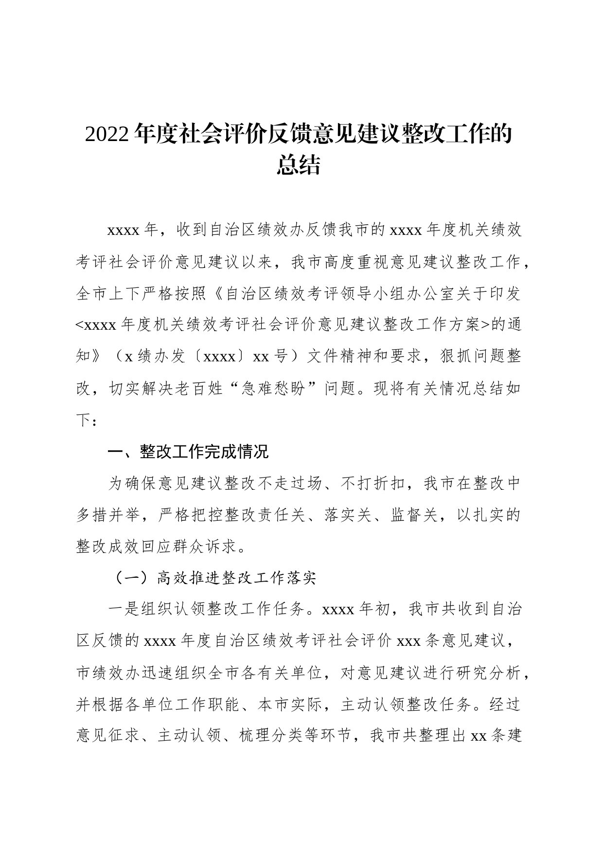 2022年度社会评价反馈意见建议整改工作的总结_第1页